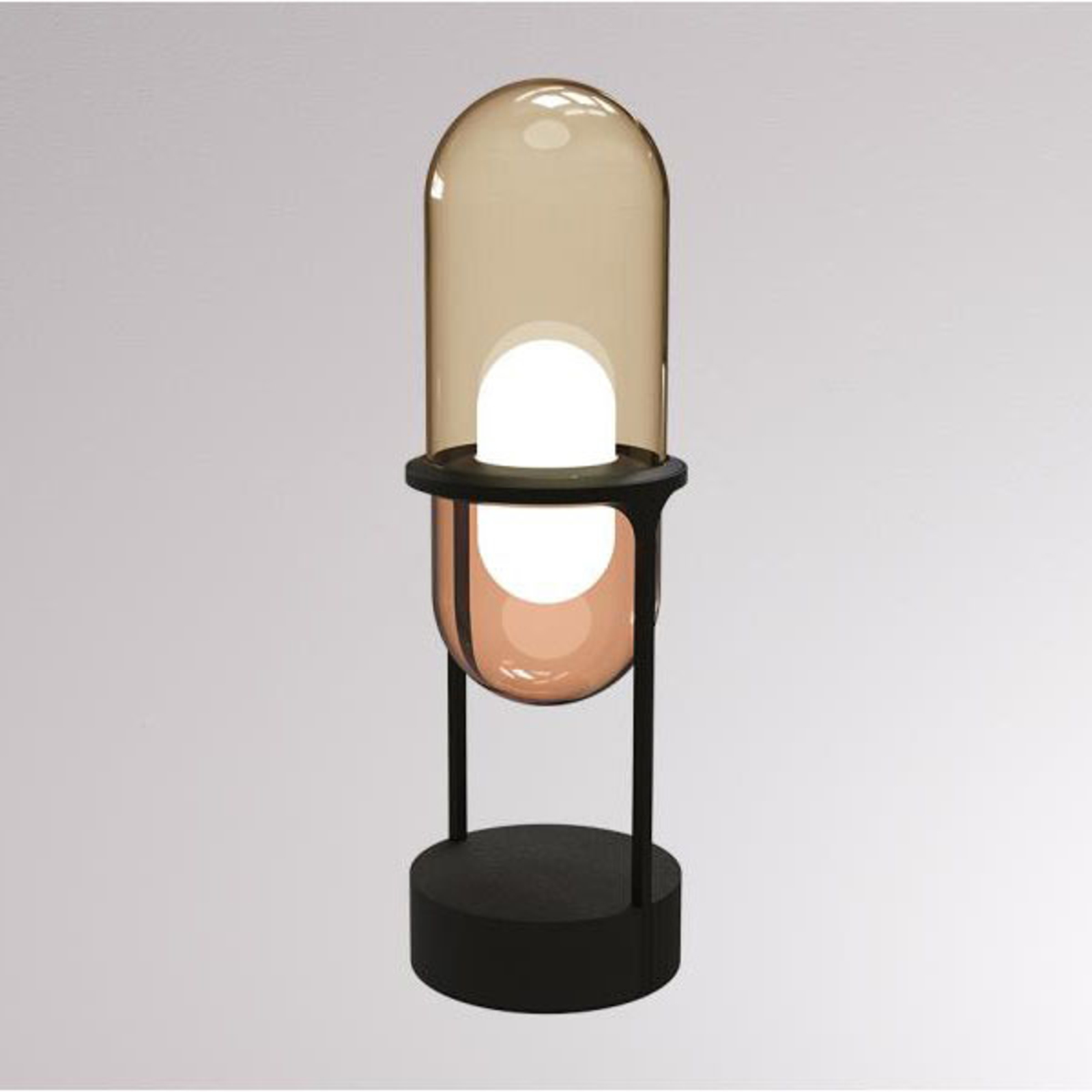 LOUM Pille LED table lamp, champagne/copper, for Living / Dining Room, handblown glass, stone, 15 W, energy efficiency: A+, H: 60 cm