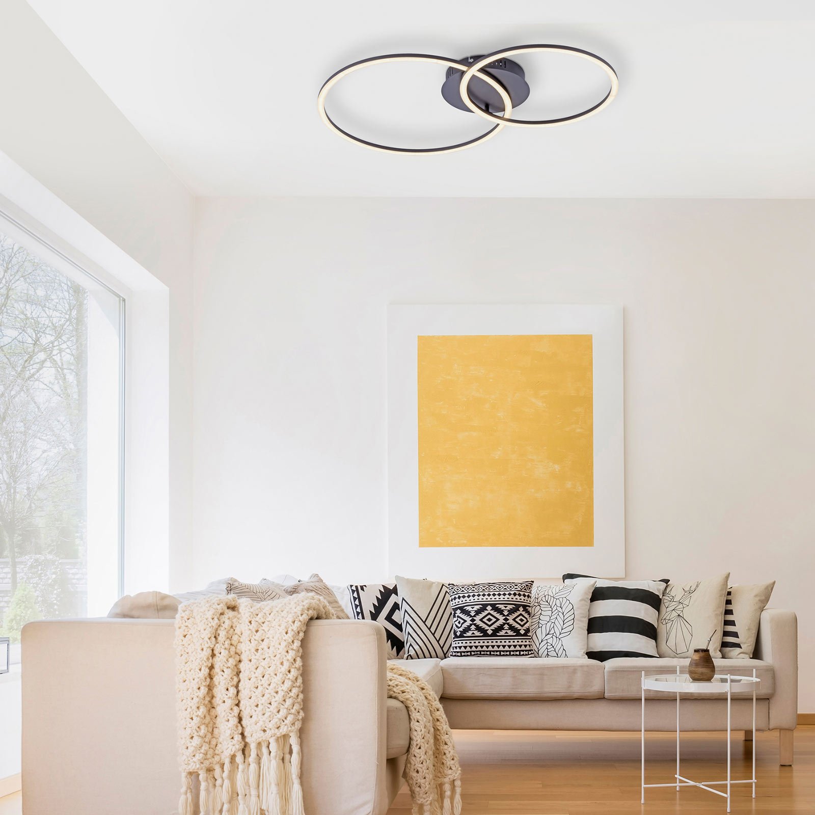 Ivanka LED ceiling light, two rings, dimmable