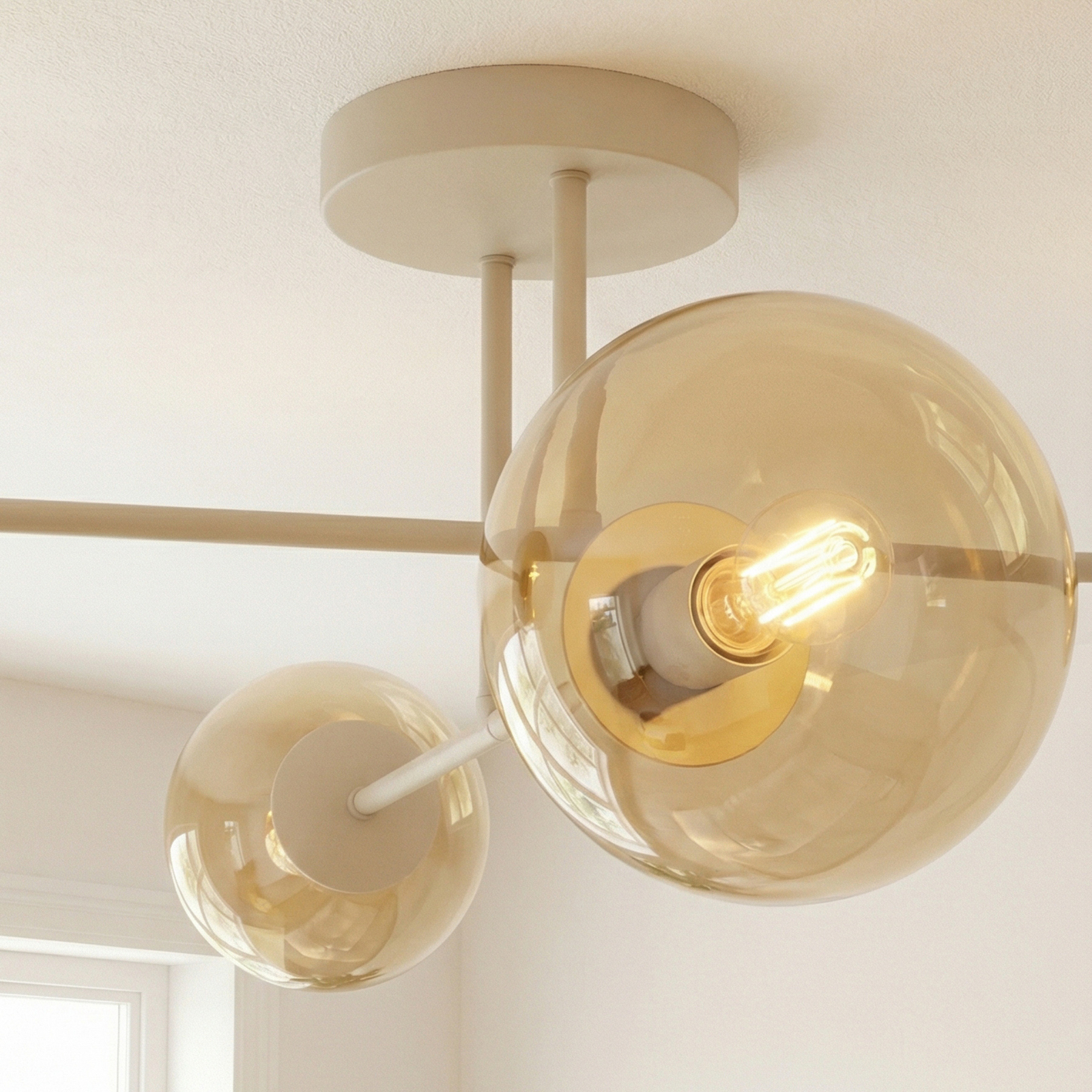 ROMA ceiling light, beige, length 75 cm, 4-bulb, glass/metal ROMA ceiling light, beige, length 75 cm, 4-bulb, glass/metal