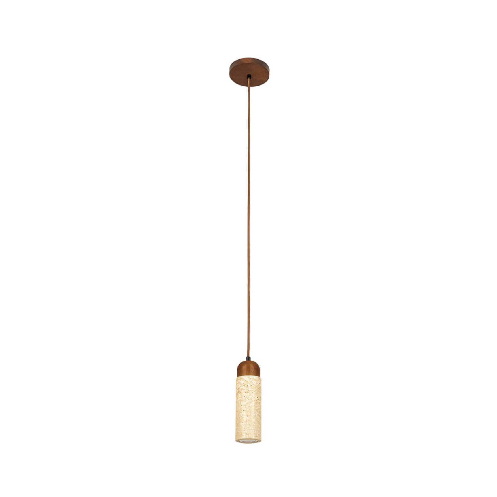 Hängeleuchte 25417, beige, Ø 7 cm, Stein/Holz, GU10