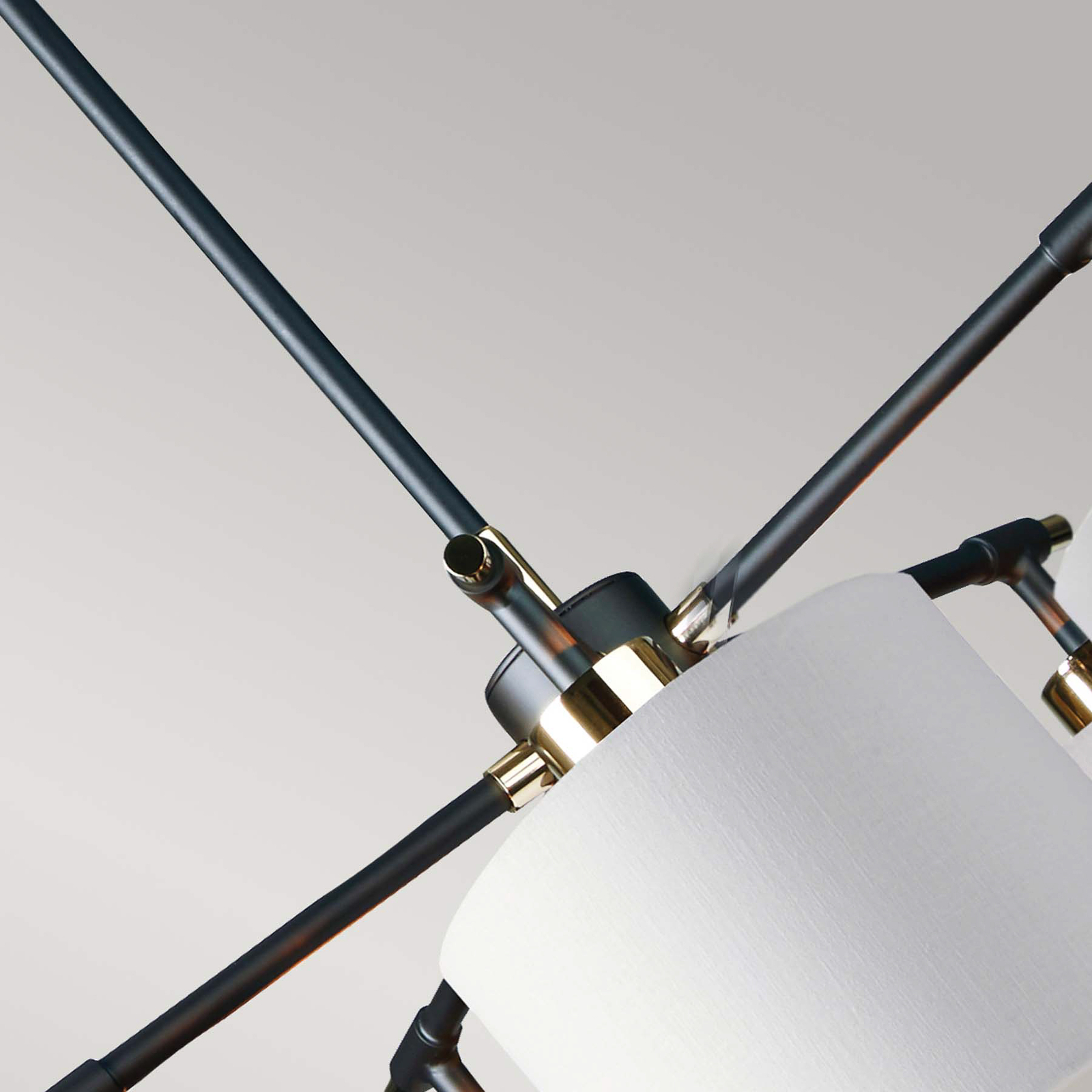 Balance pendant light 5-bulb, black/nickel, white lampshades
