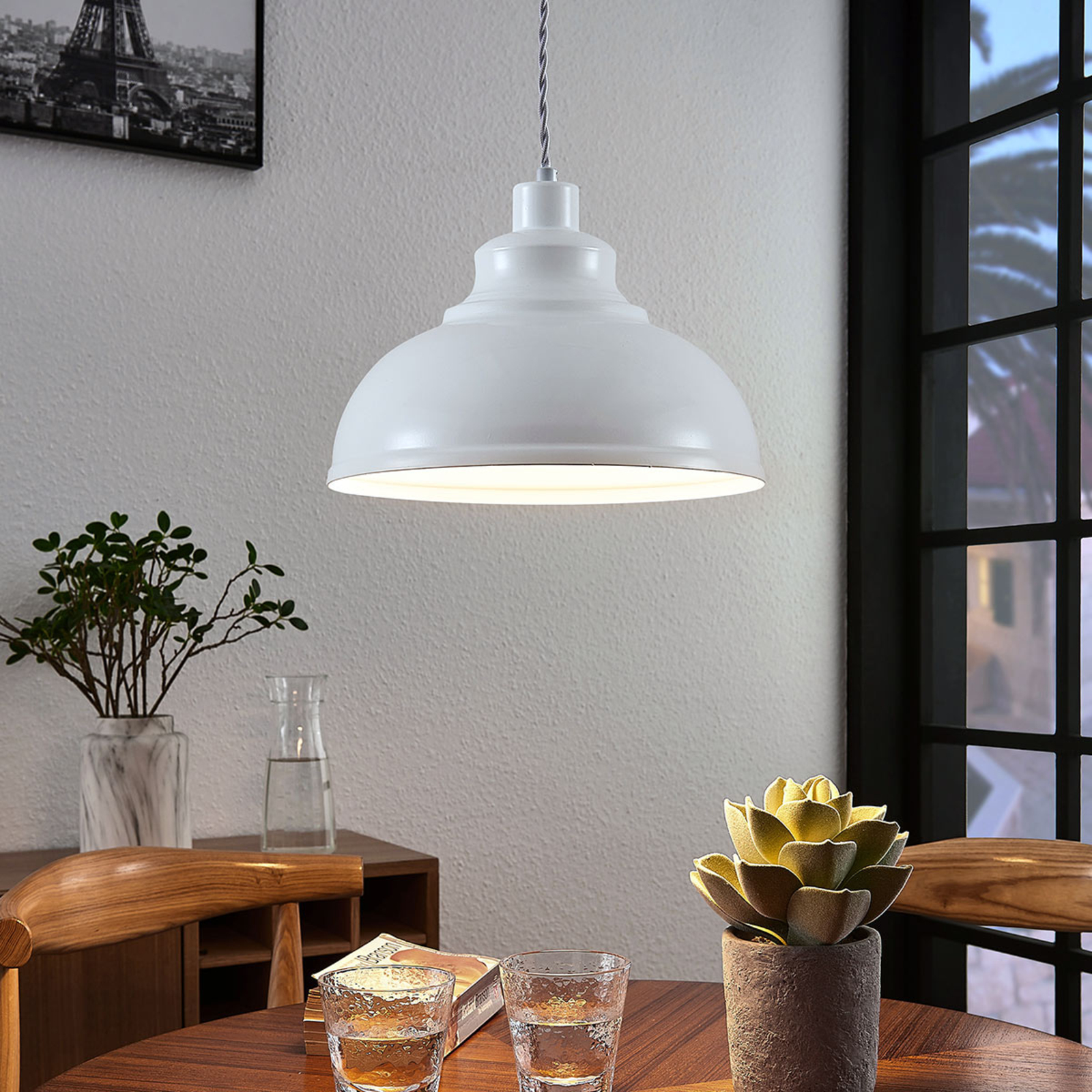 Moedig Gewoon Site lijn Vintage hanglamp Albertine, metaal, wit | Lampen24.nl