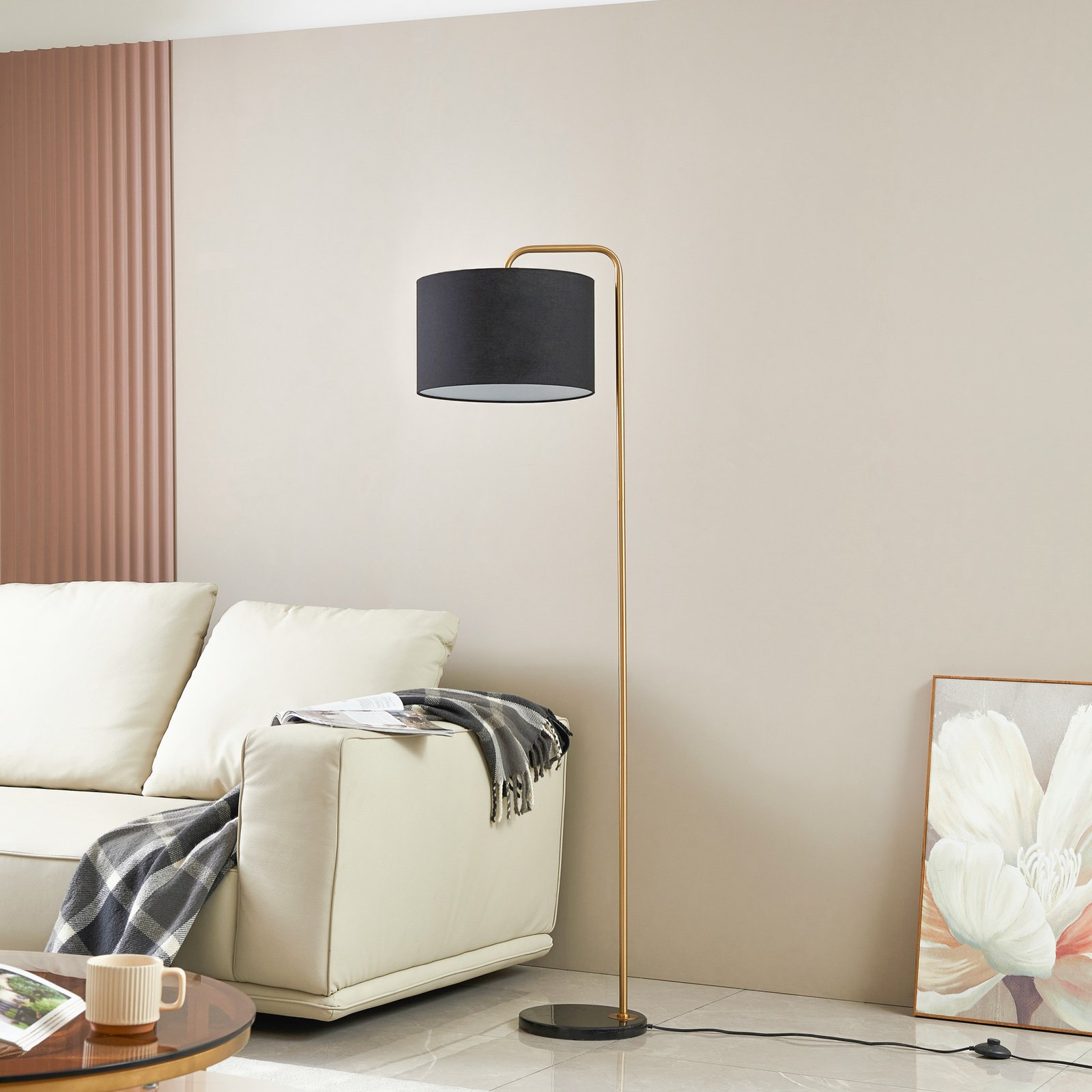 Hillary Floor Lamp Black/Gold - Lindby