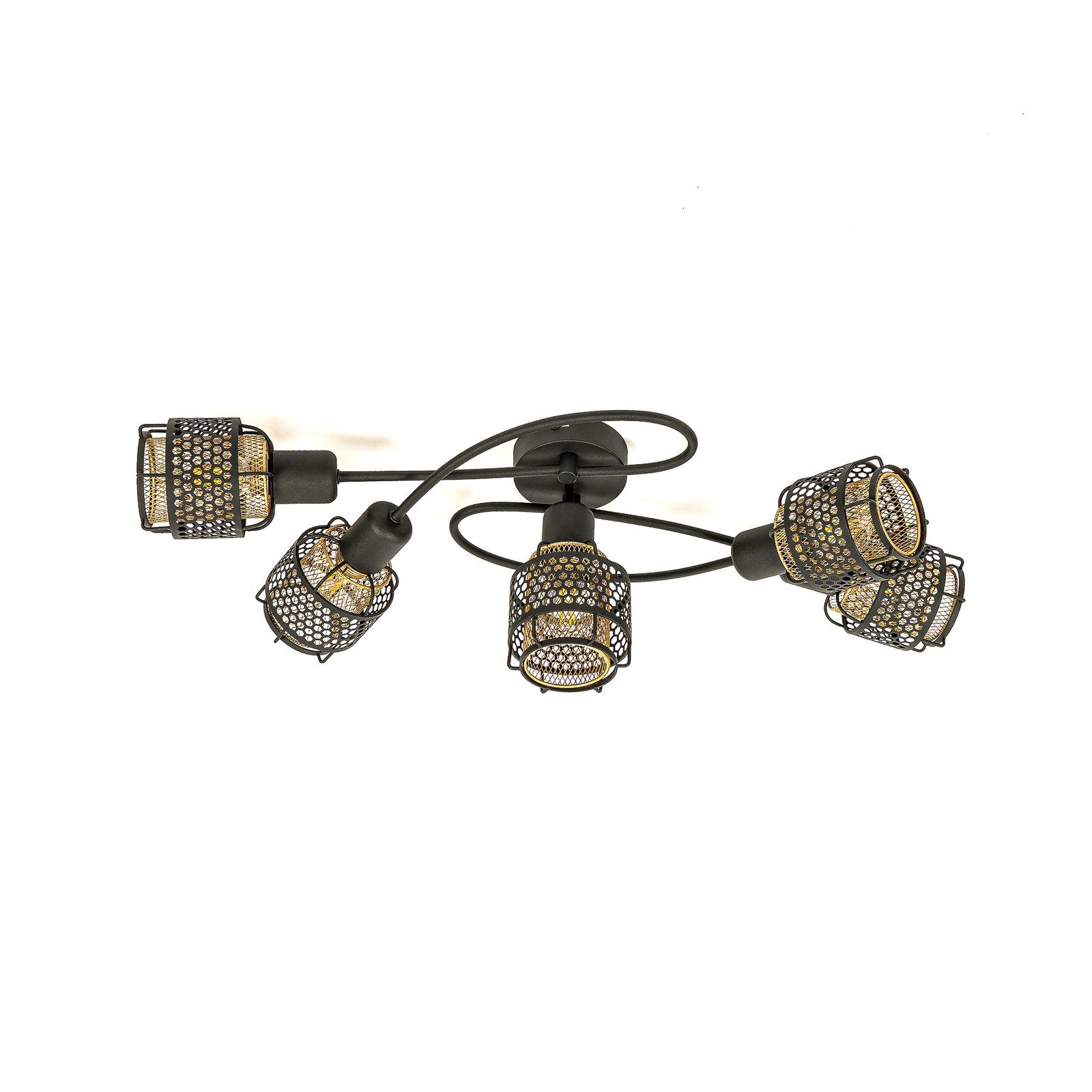 Lindby Eudoria plafondlamp 5-lamps zwart/goud