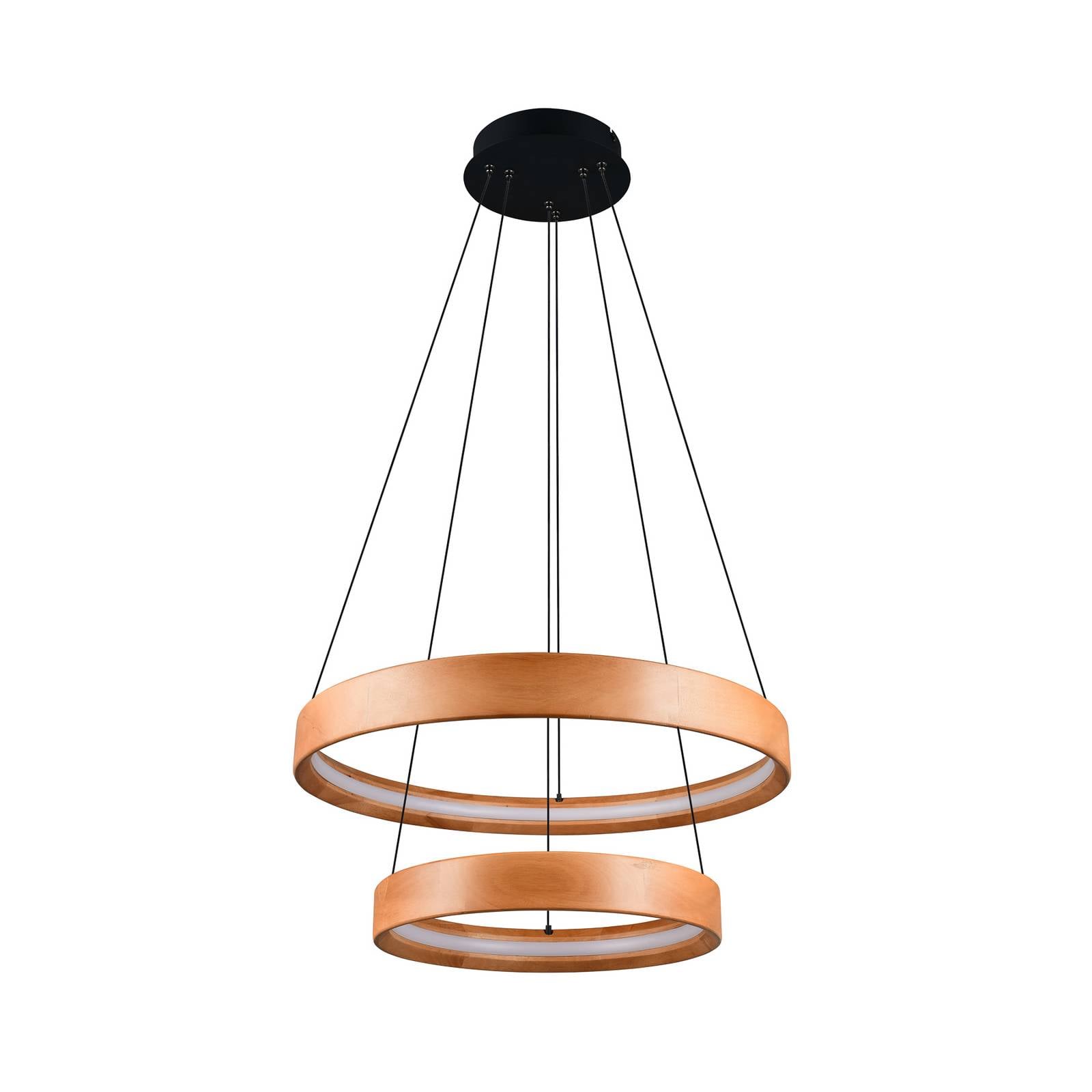 LED-Hängelampe Lynwood, Ø 60 cm, holzfarben, Holz, 2-flg.