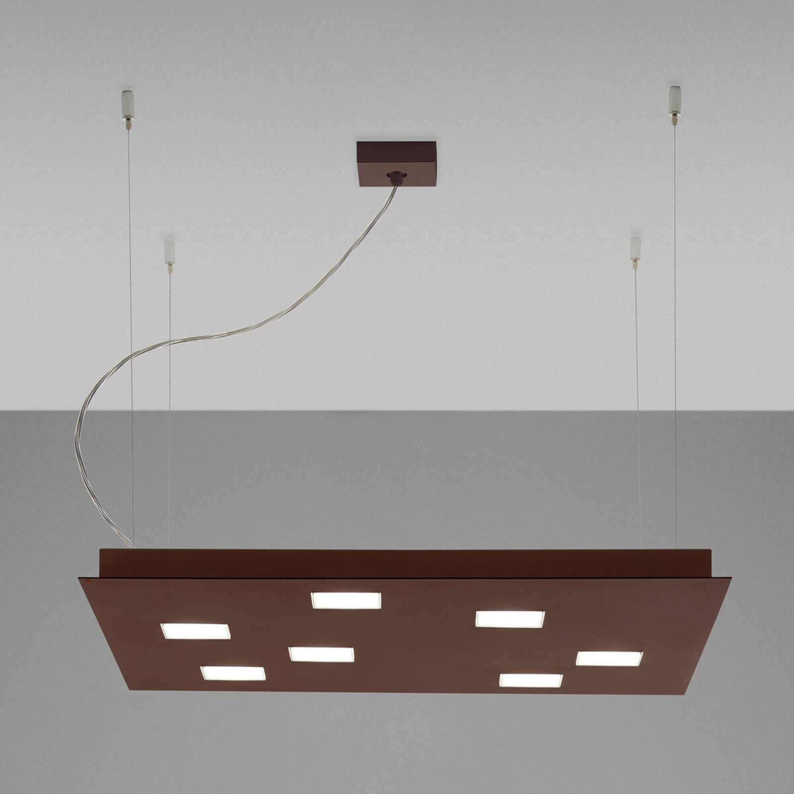 Hoekige LED hanglamp Quarter, bruin