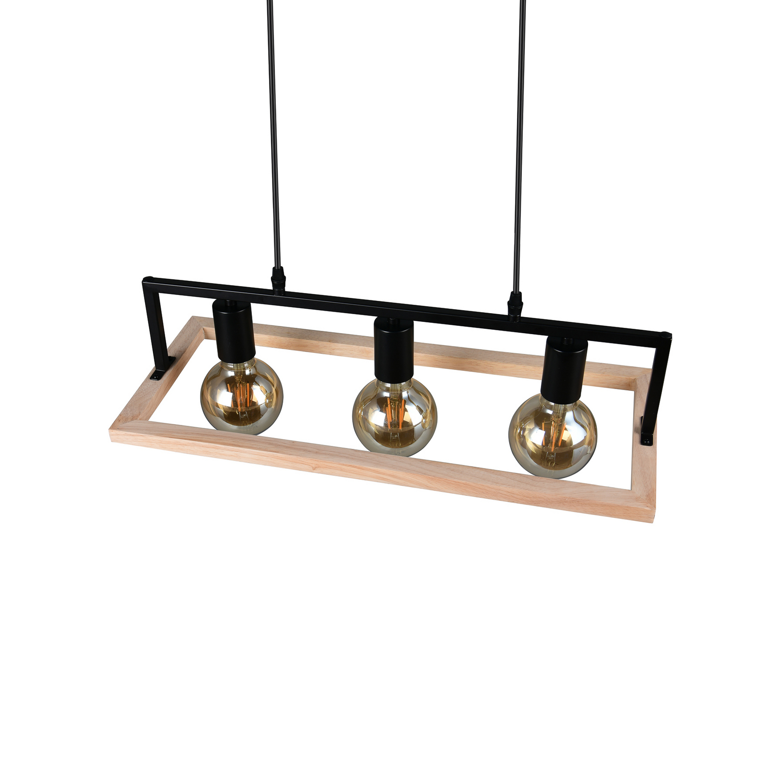 Hanglamp Bano, hout/zwart, lengte 58 cm, metaal, 3-lamps.