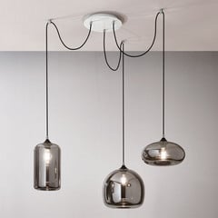 Fiona pendellampe, grå-transparent, 3 lyskilder, glas