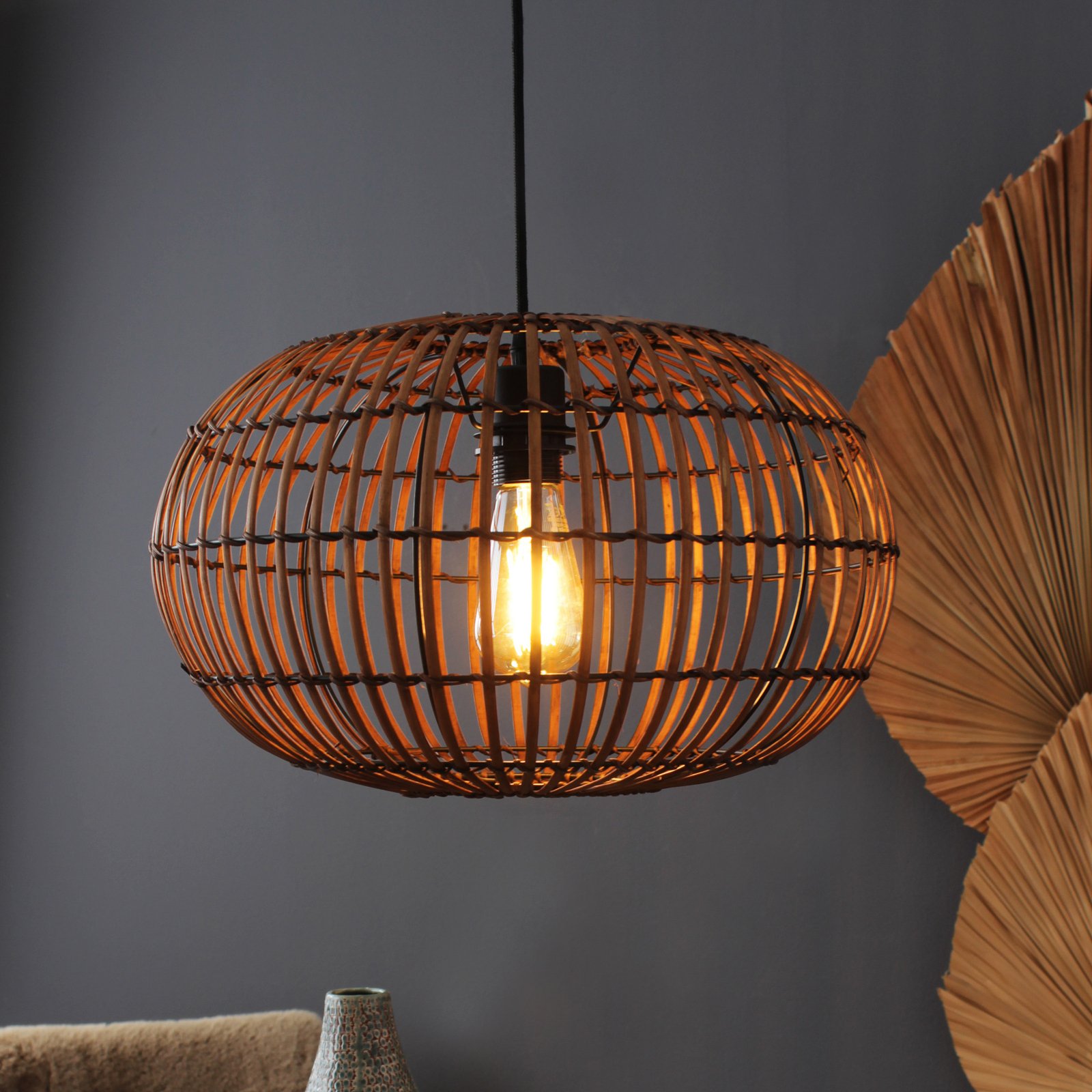 Bamboo pendant light, brown, height 25 cm, Ø 40 cm