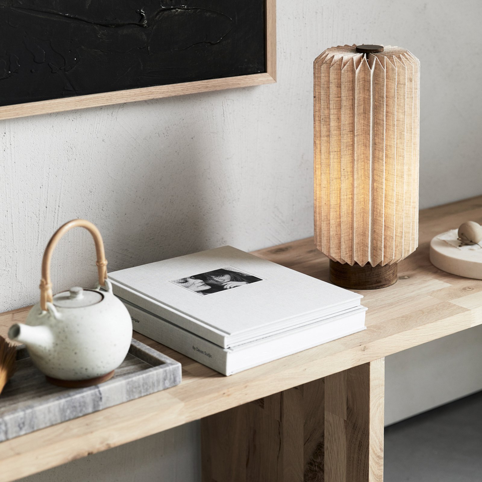 Lámpara de mesa Alba, lino, natural, altura 37 cm - Watt & Veke