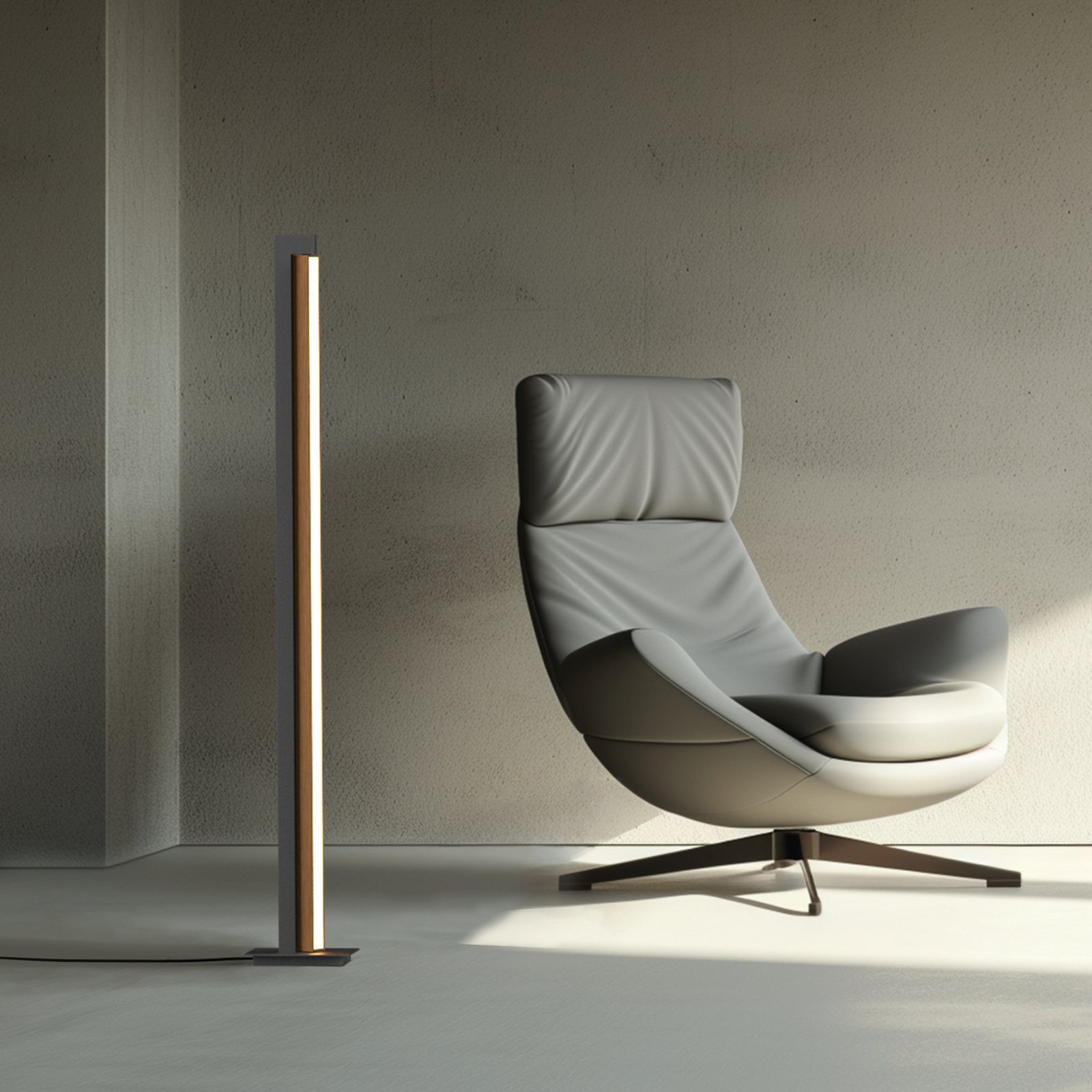 LED állólámpa PURE Lines, fekete, fa, távirányítóval, 140 cm