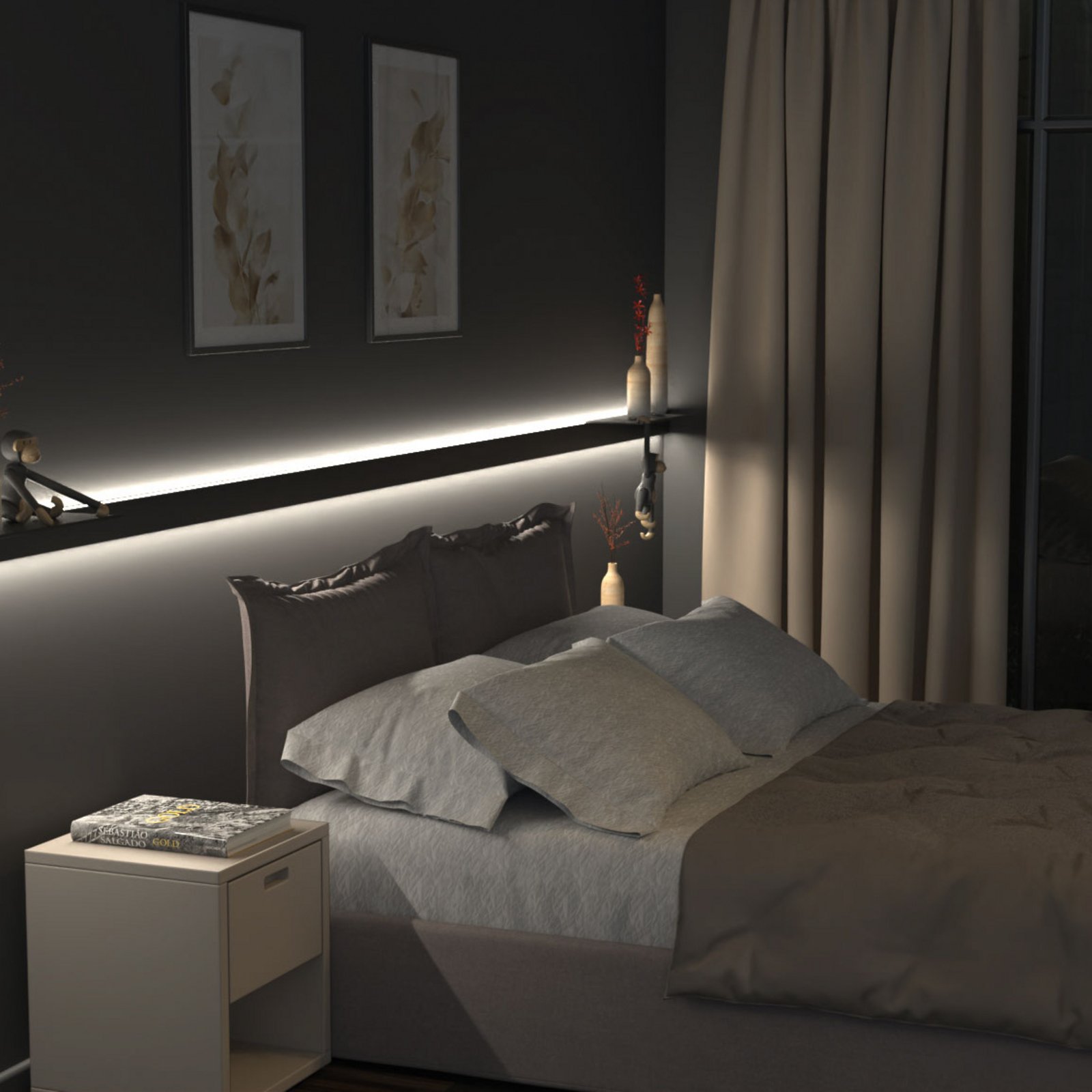 Aplique de pared LED Intero-Line, negro, 120 cm, aluminio, CCT arriba/abajo