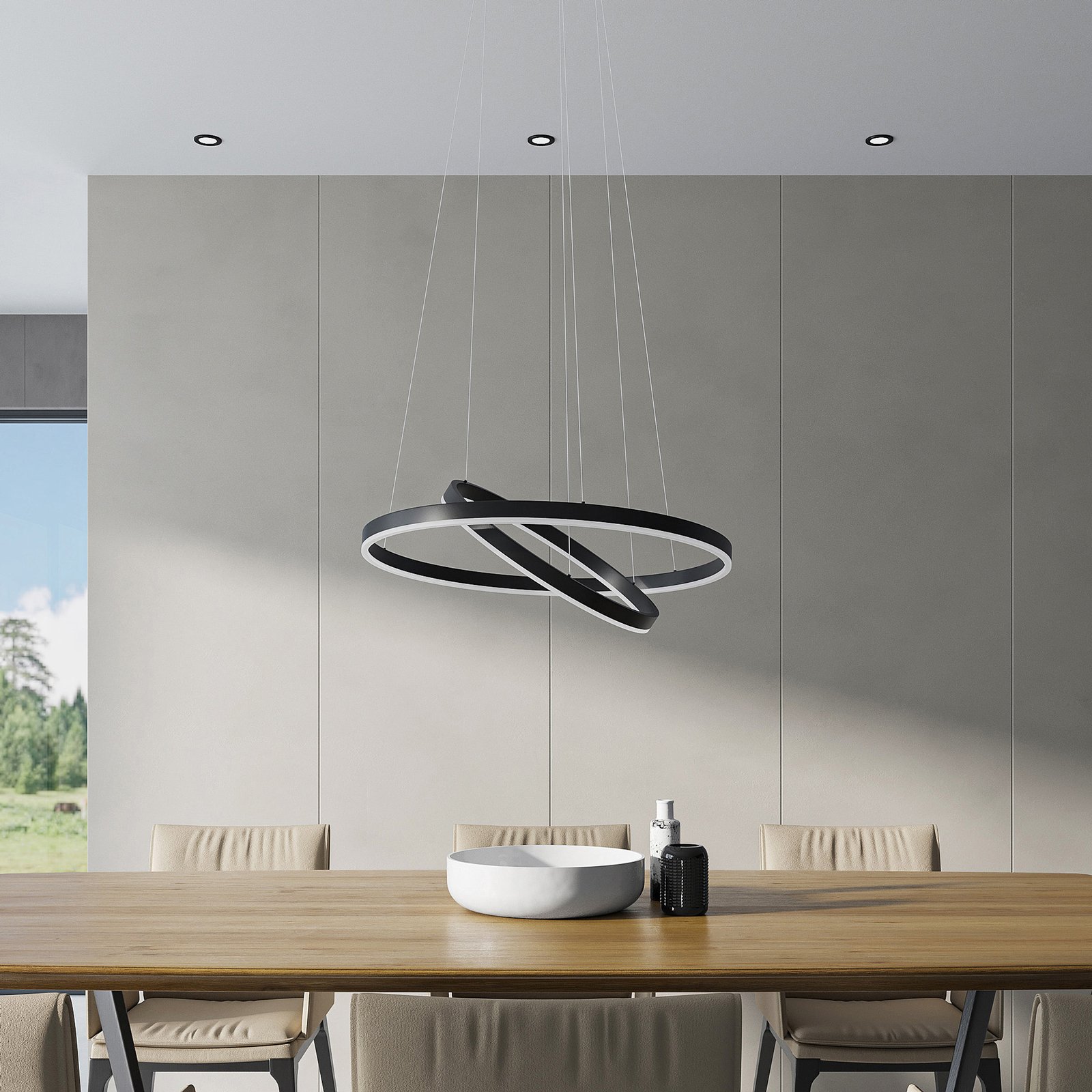 Arcchio LED-Hängeleuchte Albiona, schwarz, 2 Ringe, Ø 60 cm