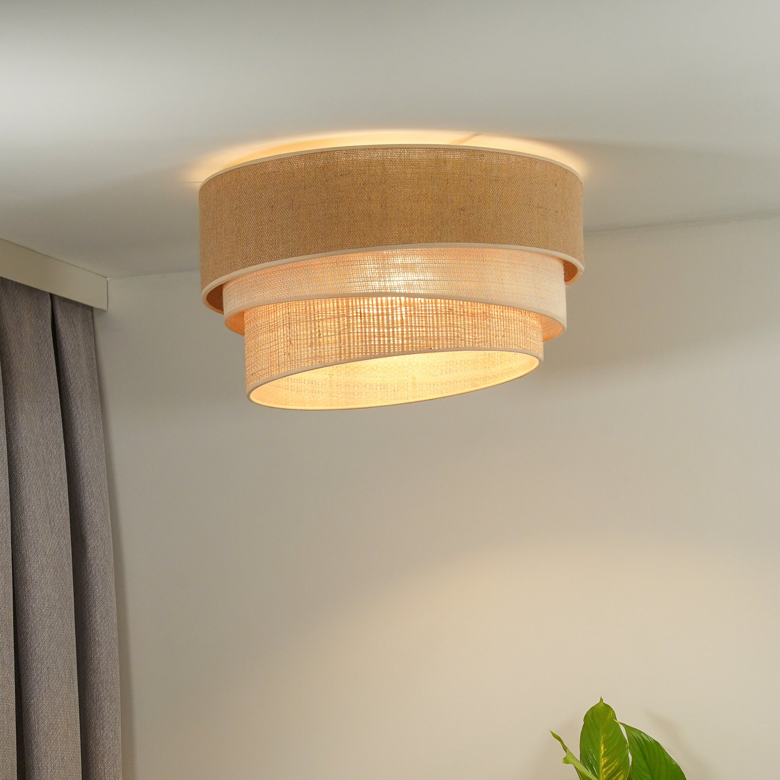 Euluna ceiling lamp Trio Jute, natural brown/white/raffia Ø 60 cm