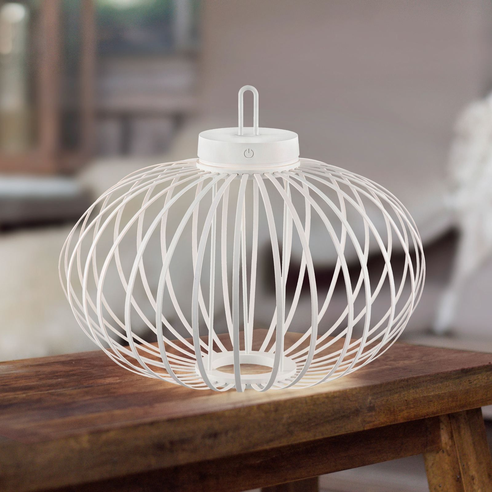 JUST LIGHT. Lampada da tavolo LED Akuba ricaricabile, bianco, 37 cm, bambù