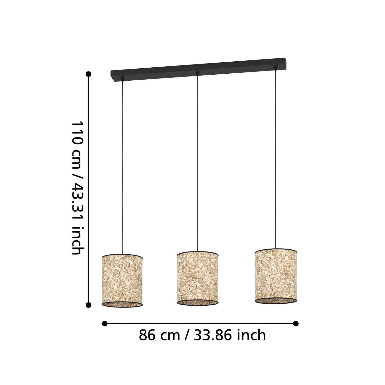Lampa wisząca Butterburn, długość 86 cm, beżowy/zielony, 3-punktowa,