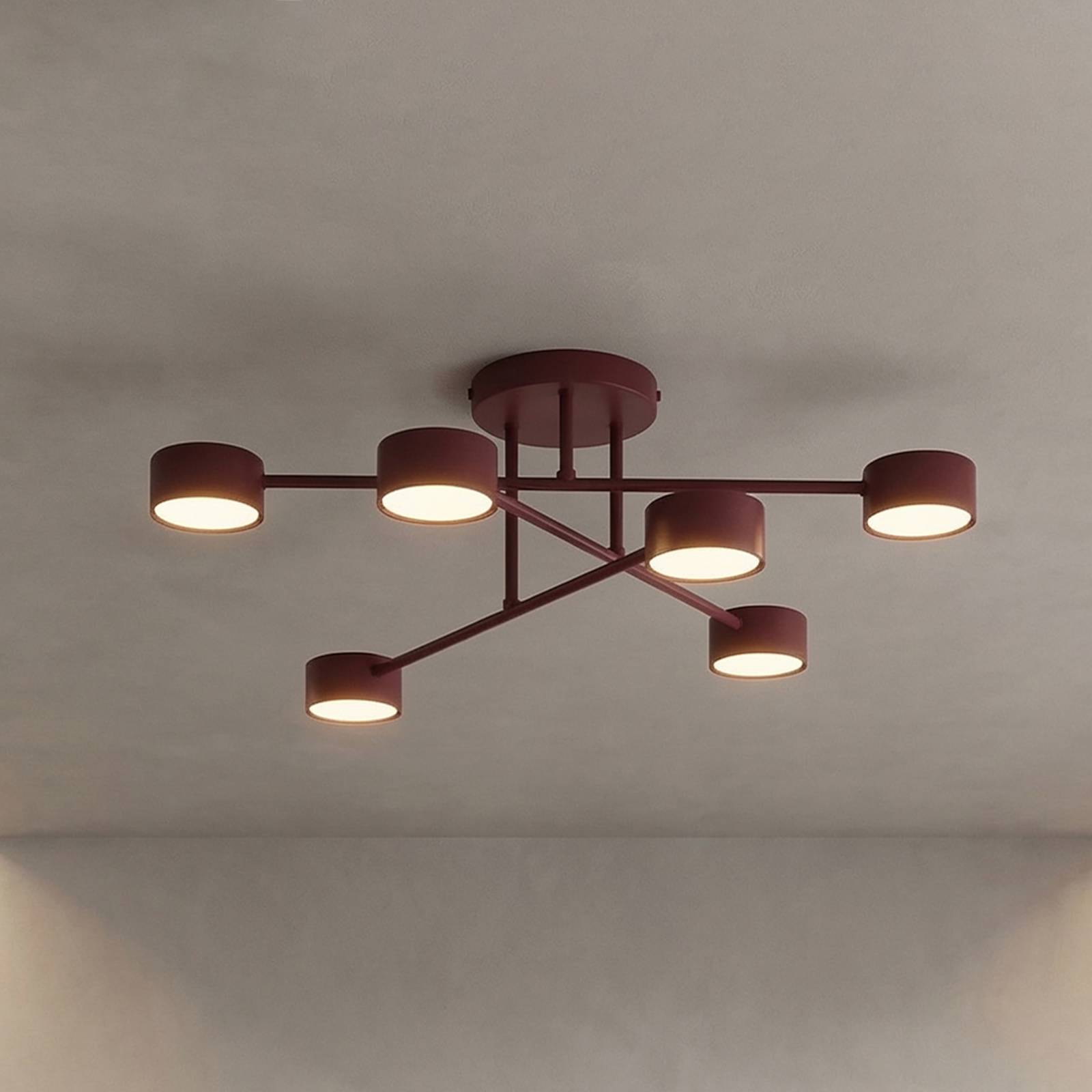EMIBIG LIGHTING Plafonnier HALO, rouge foncé, Ø 60 cm, à 6 lampes, métal, GX53
