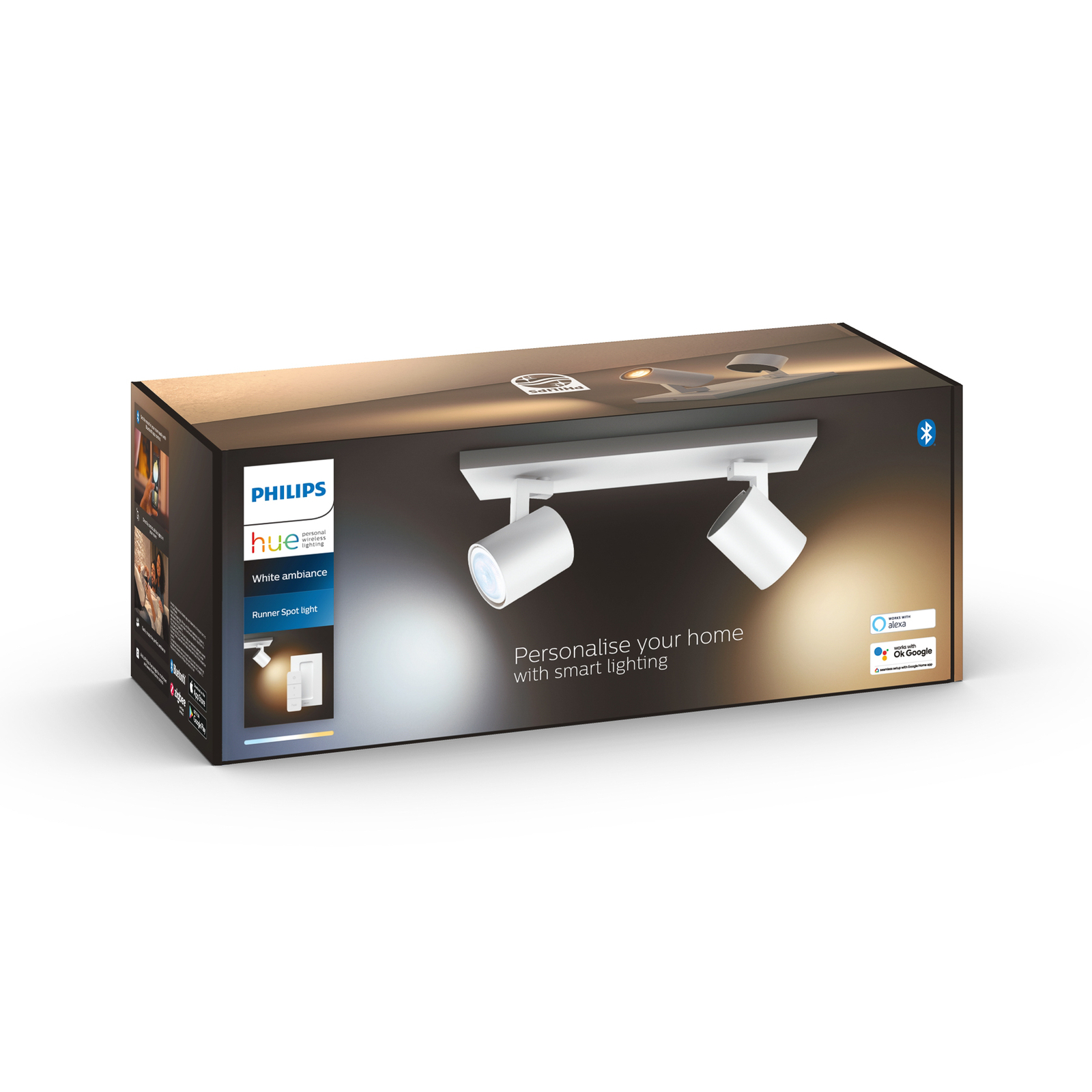 Philips Hue Runner Spot LED, 2 lampes, interrupteur à variateur, blanc