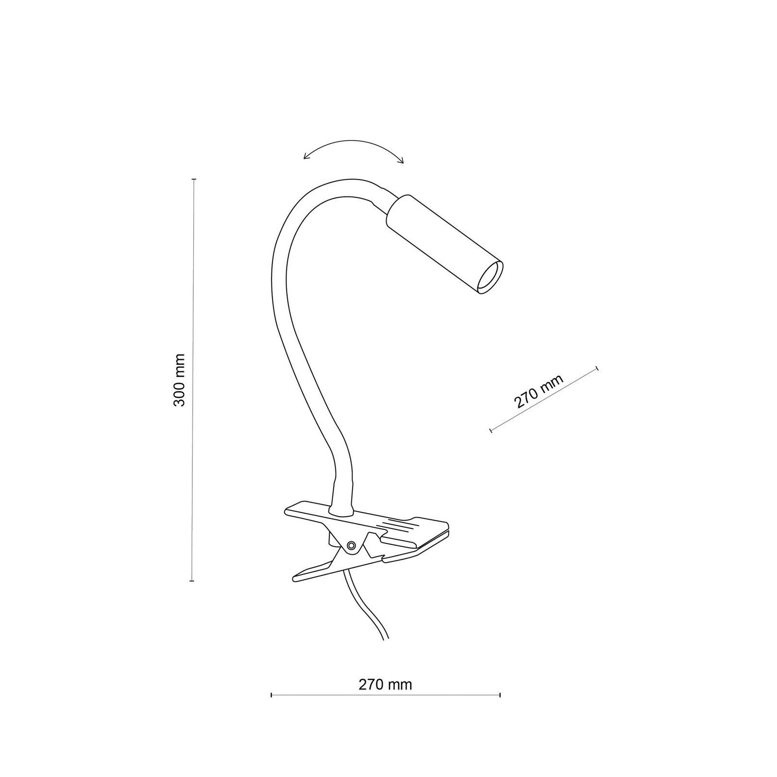 Lagos stezaljka, crna, metal, 30 cm, lampa za čitanje, G9