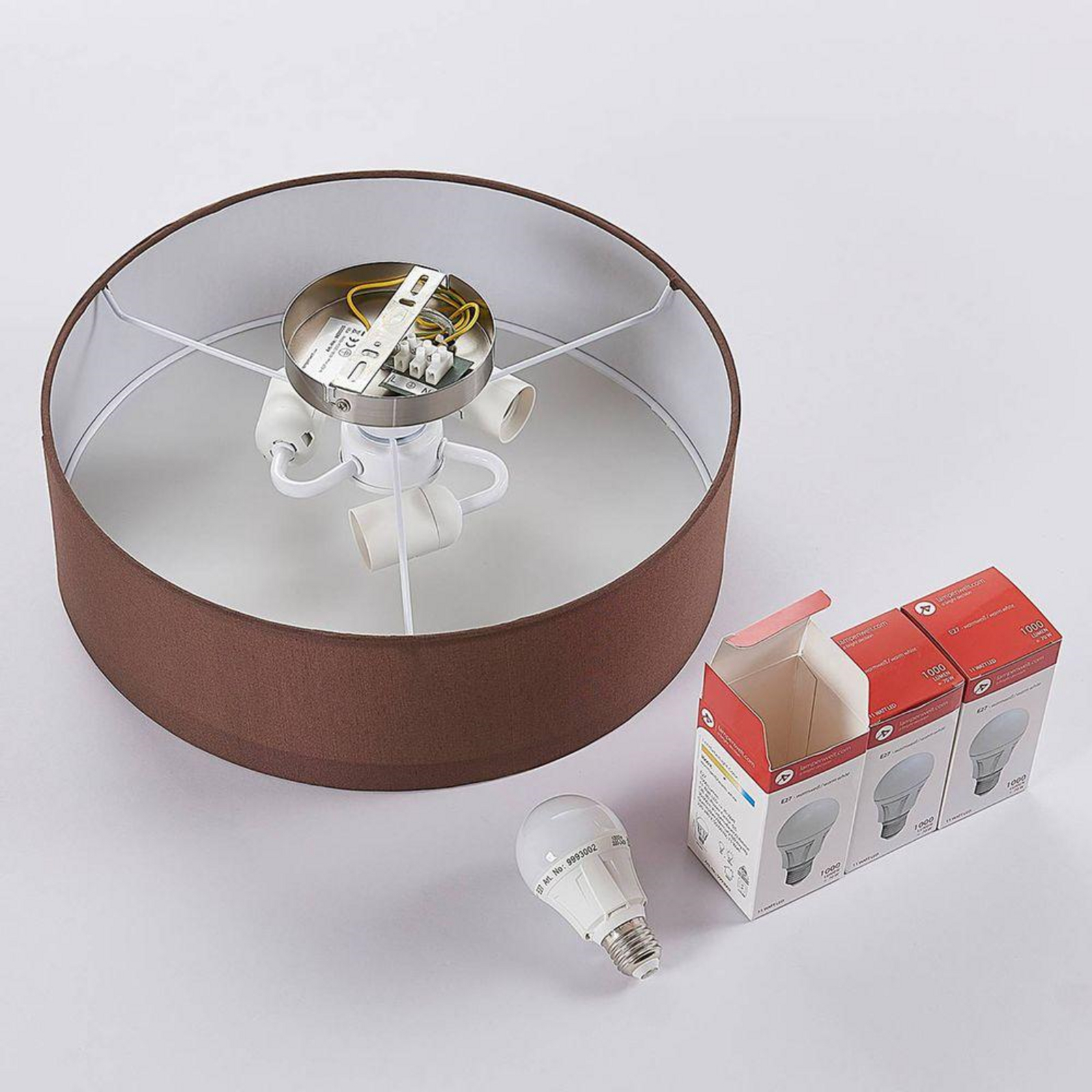 Sebatin Ceiling Lamp Ø40 Brown/White/Nickel - Lindby