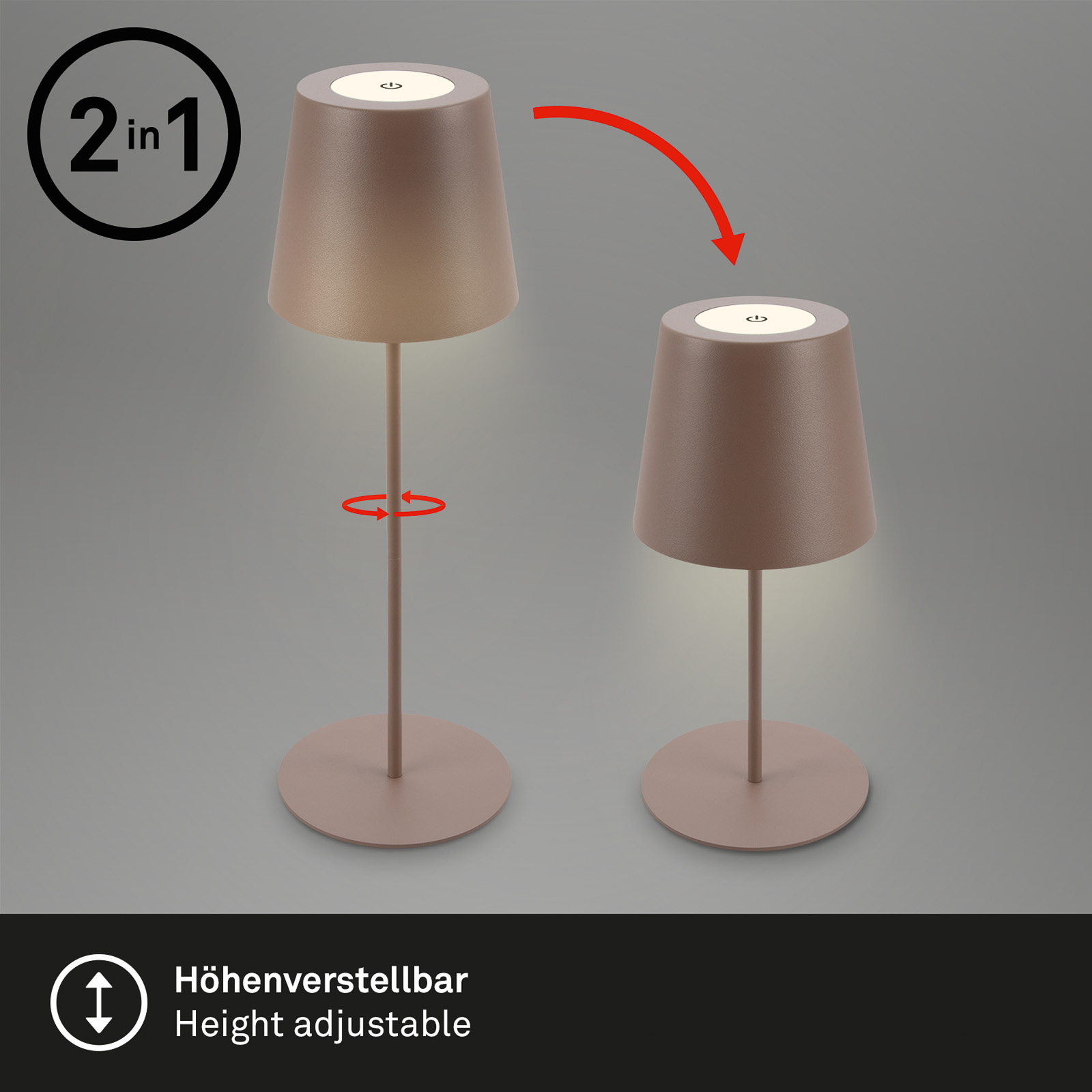 Nabíjateľná stolová lampa LED 7508012, hnedá, 2 700 K IP44 dotykový