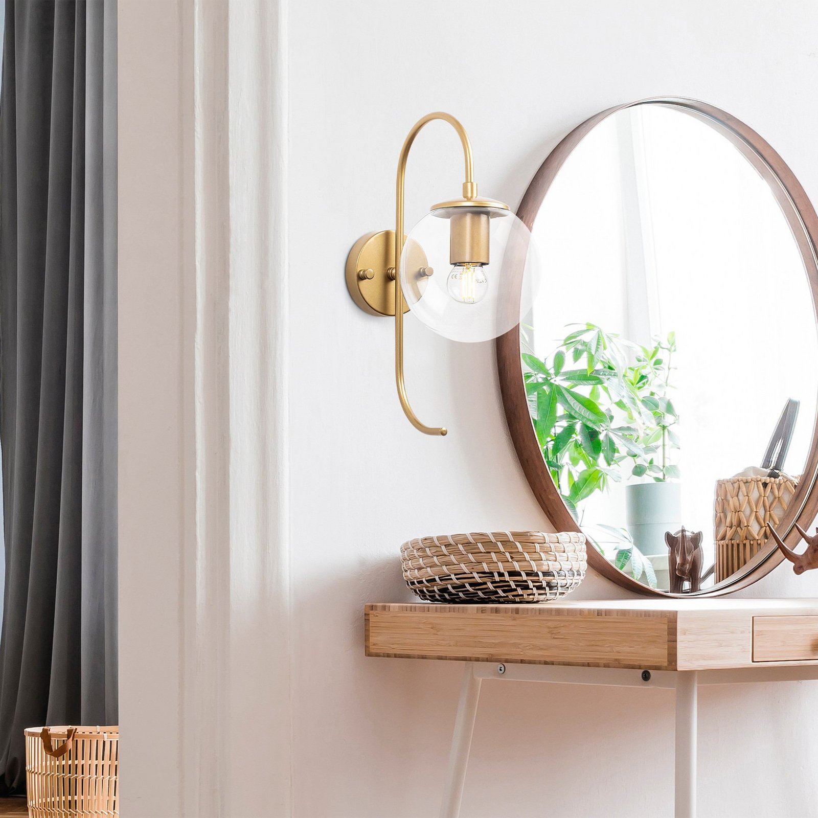 Jewel wall light, gold-coloured, glass, height 36 cm, E14