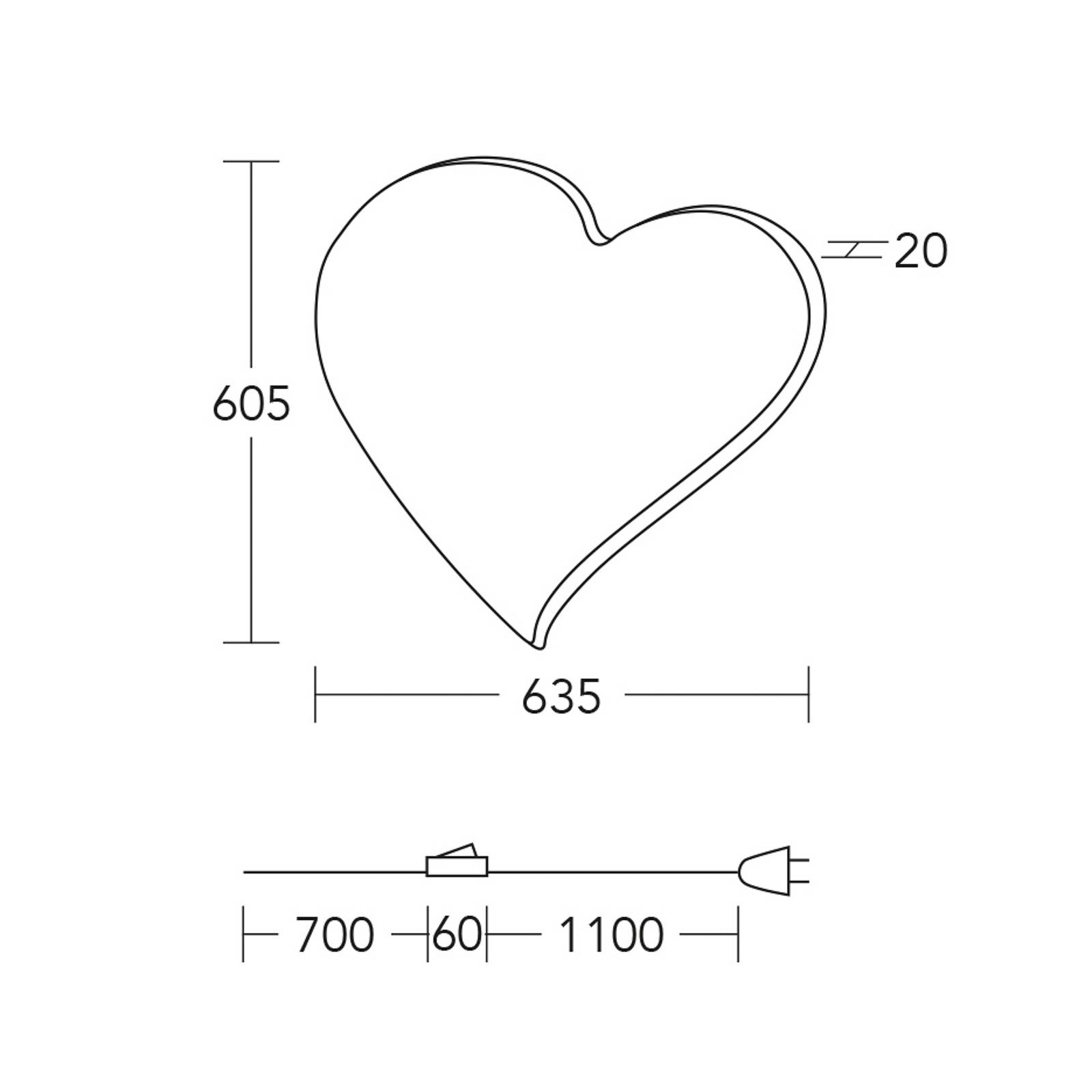 HerzBlut Applique murale LED Coeur maxi, 60,5 cm, bois, fiche