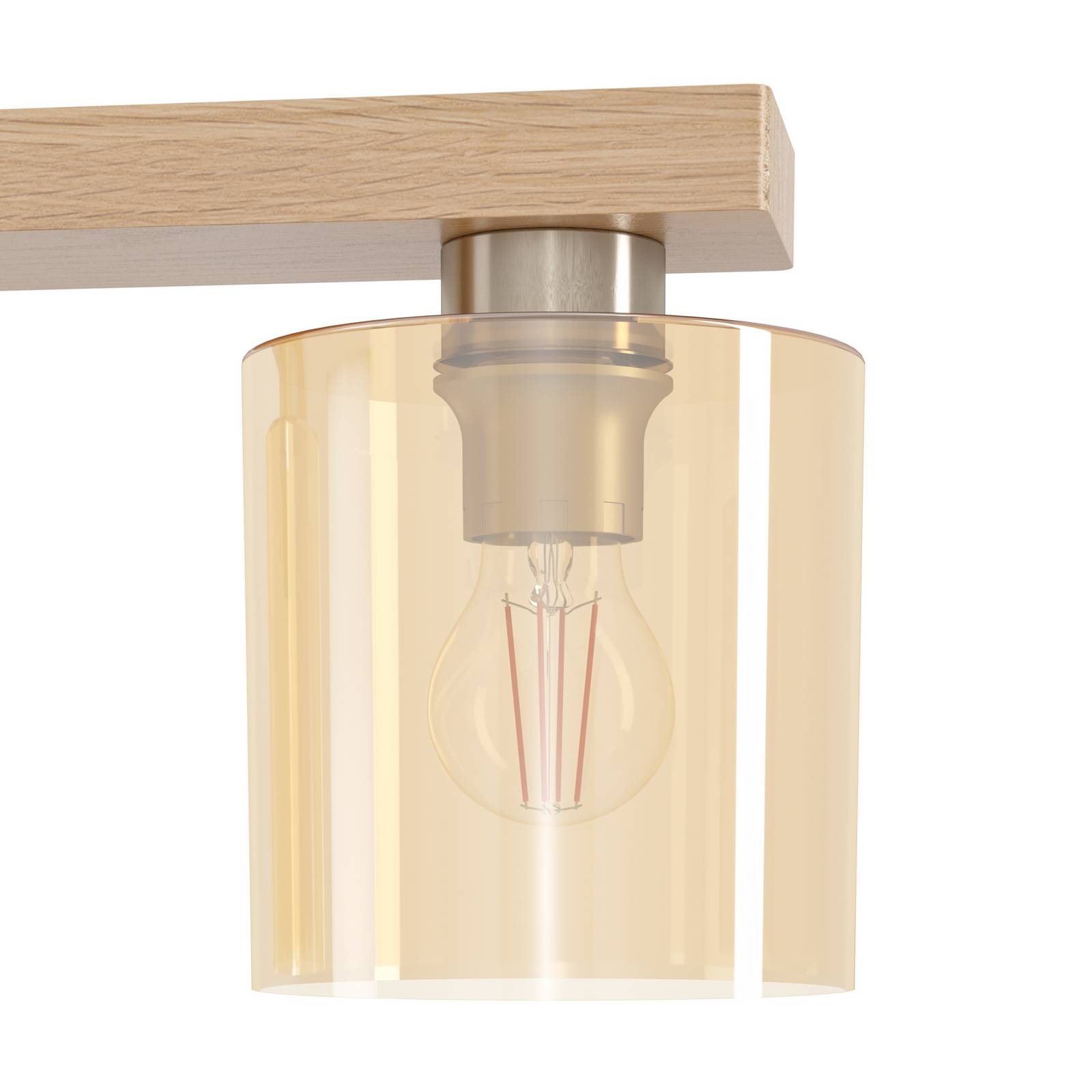 Lampa wisząca Castralvo, długość 115 cm, drewno/bursztyn, 5-punktowa, szkło