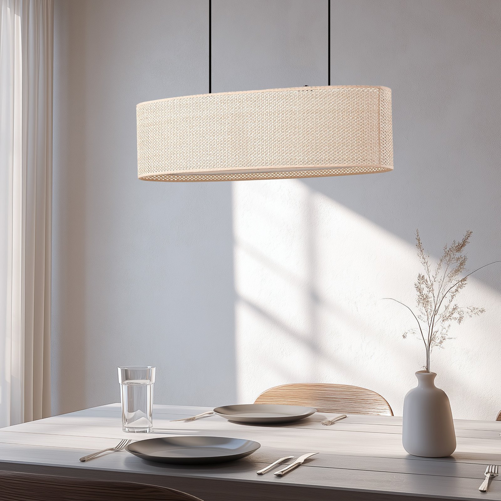 Lindby Hängeleuchte Soula, 78 cm, beige, Kunststoff, E27