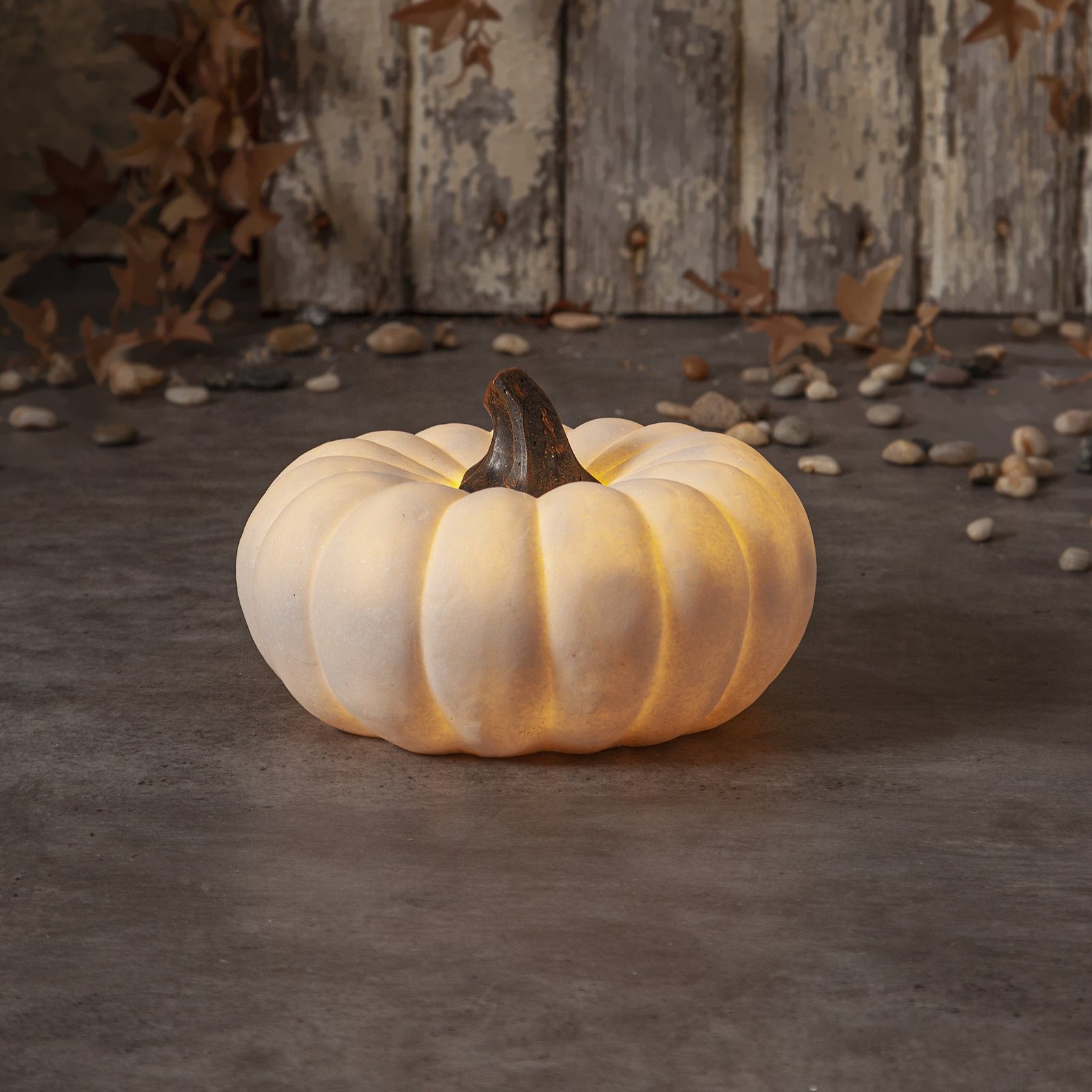 Luminaire de terrasse LED Sandy Pumpkin, Ø 20,5 cm, blanc pile