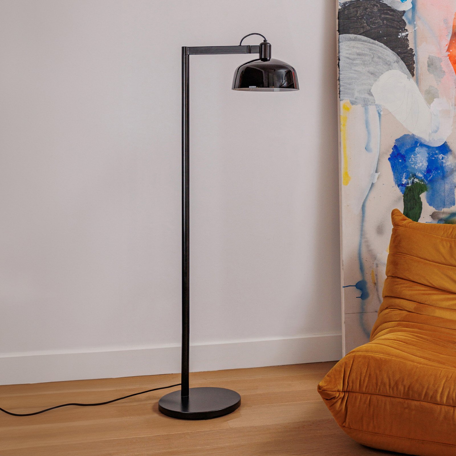 Lampadaire Tatawin, noir, acier/verre, hauteur 148 cm