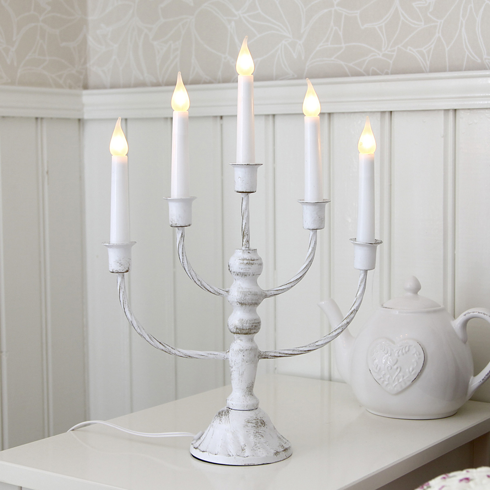 Best Season Antikkhvit lysestake Romana, 5 lys - metall, plast