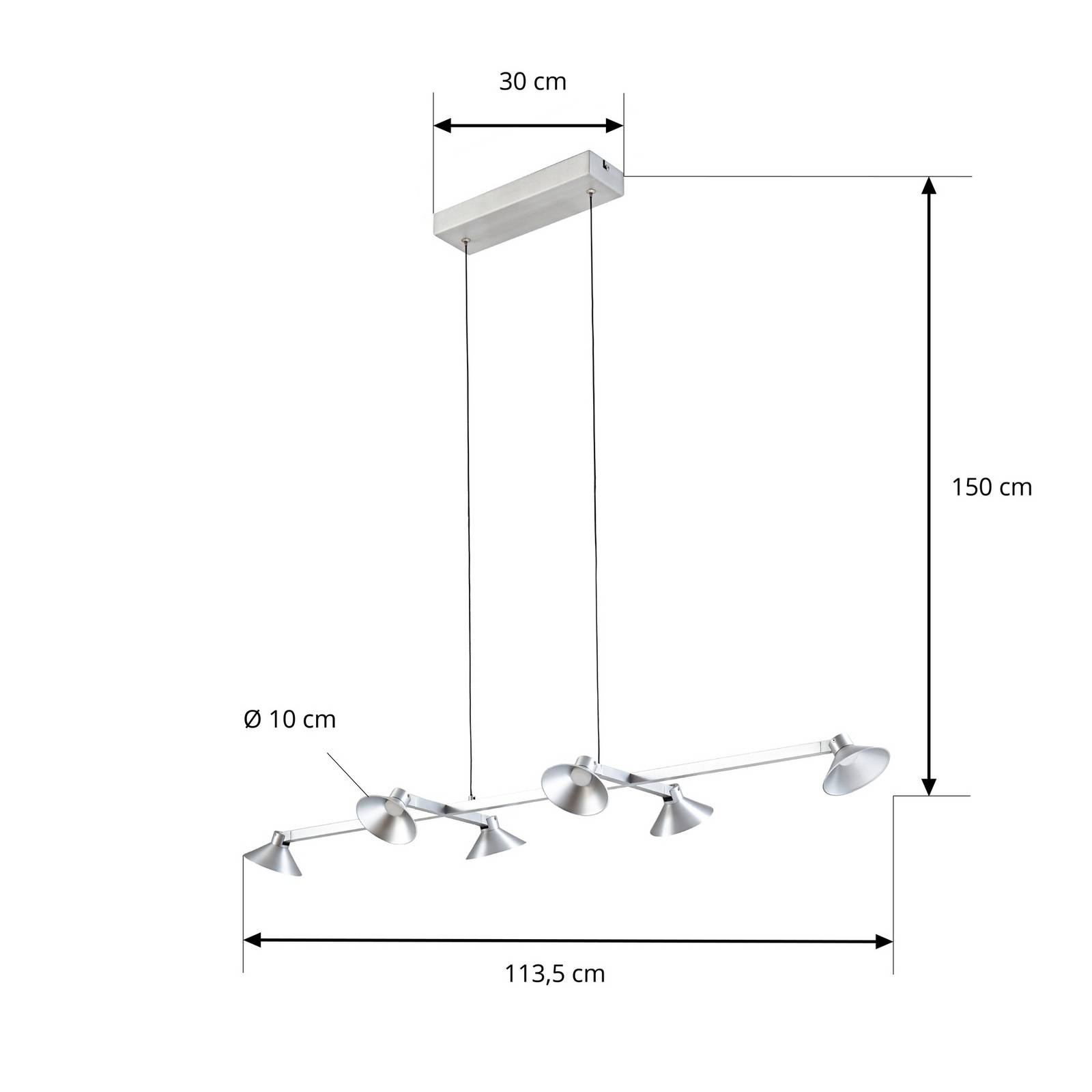 Żyrandol LED Lucande Steve, aluminium, 113 cm, 6-punktowy, ściemniany