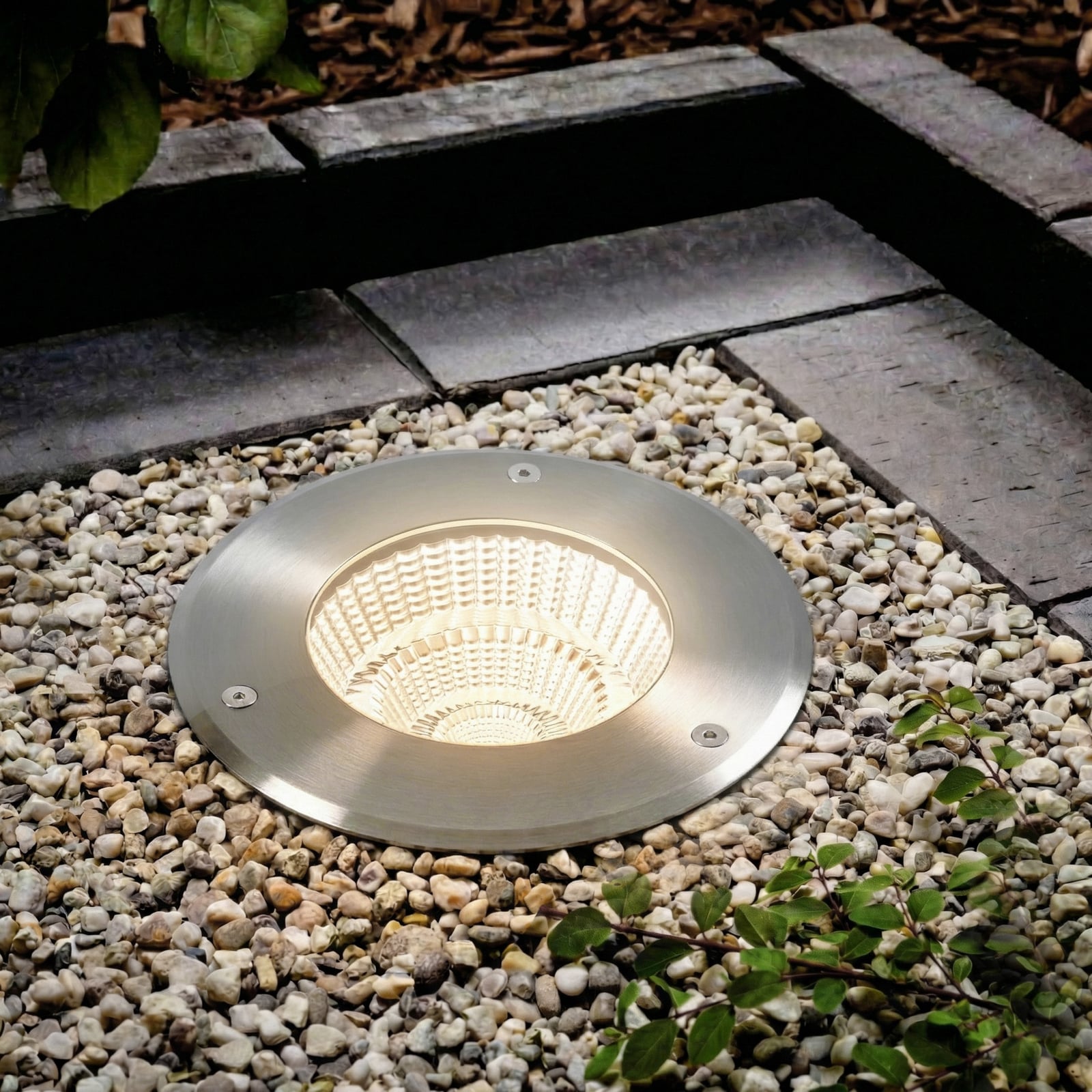 Arcchio LED-Bodeneinbauspot Thentos, Ø 18 cm 60° nickel IP67