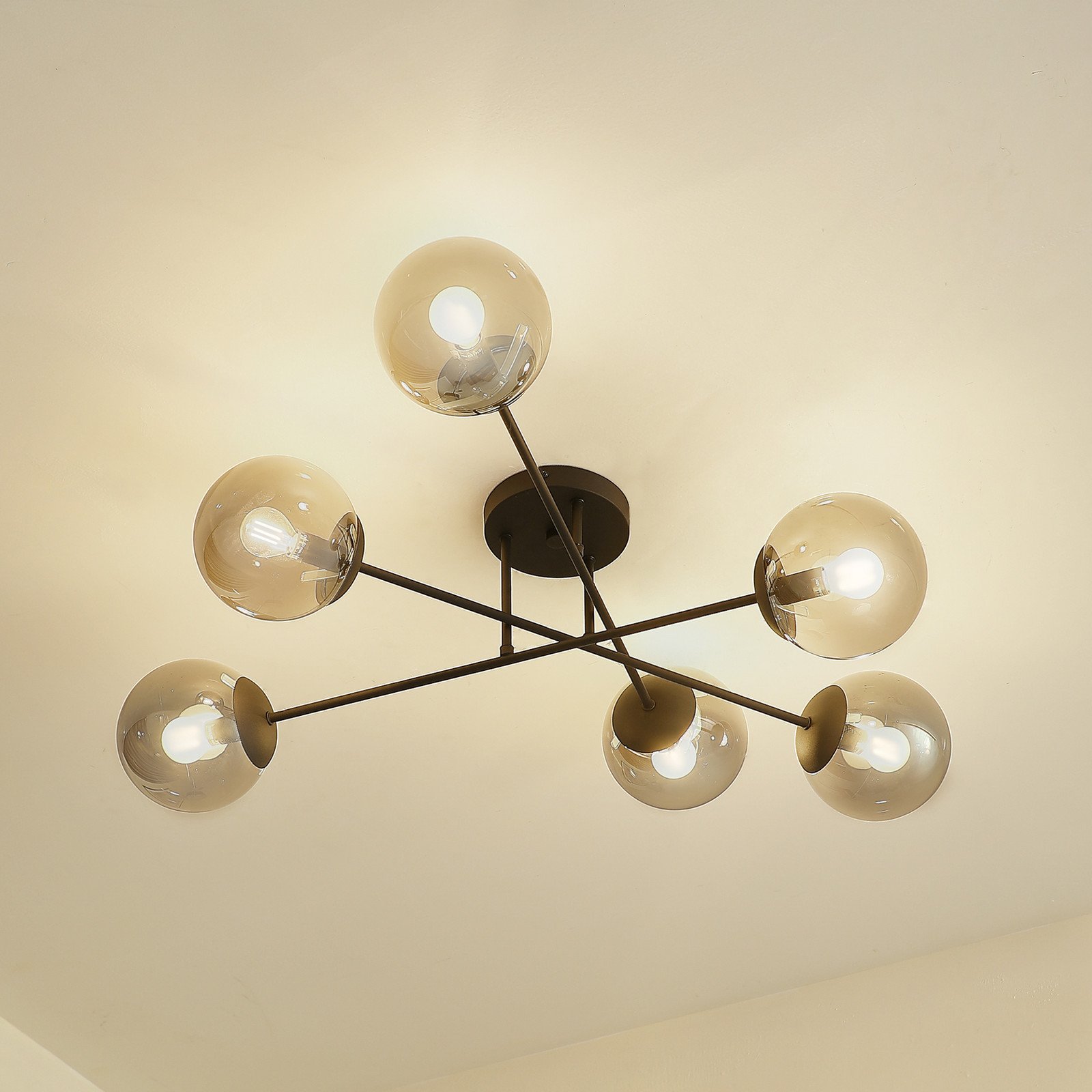 Lindby plafonieră Isamer gri fum Ø 80 cm glob - Camera de zi / sufragerie - modern - negru gri fumuriu - Sticlă