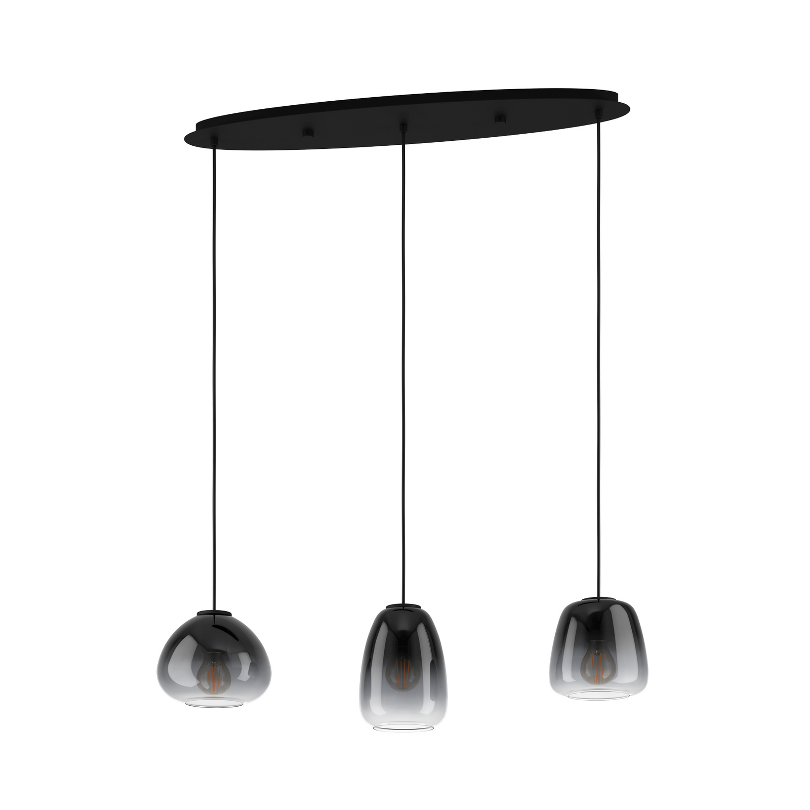 Aguilares hengelampe, røkt glass, 3-lys, lineær