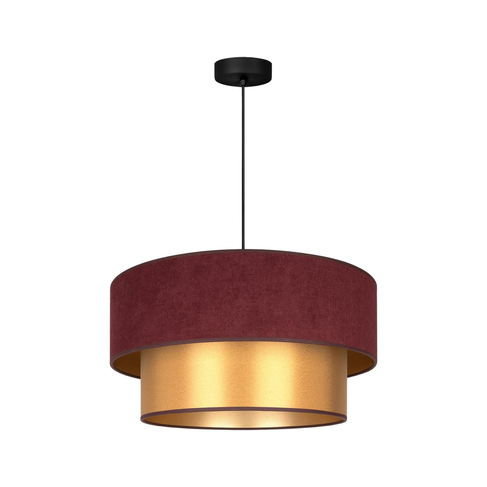 Pendellampe Dorina, dunkelrot/gold, Ø 45 cm, Textil, E27