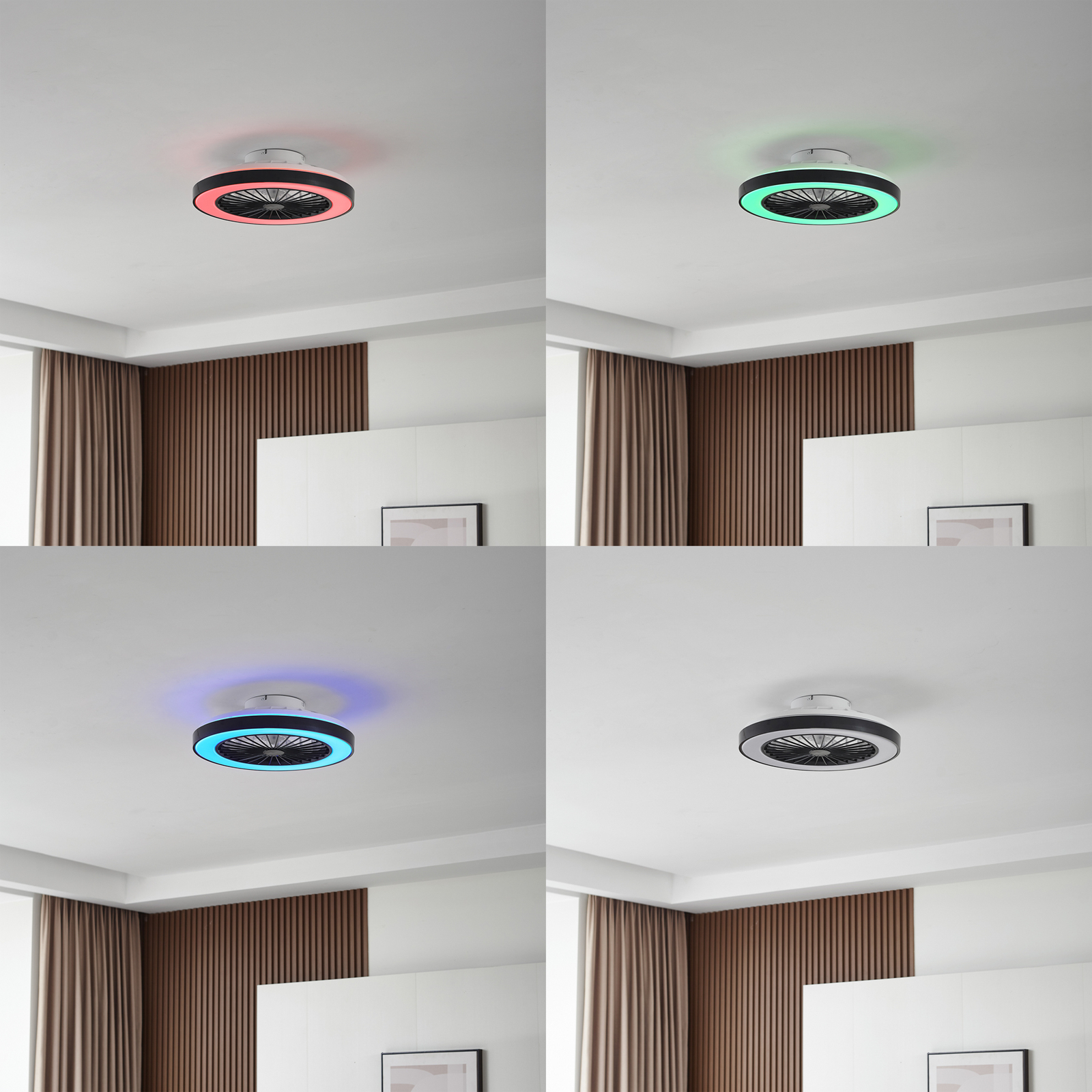 Lindby LED griestu ventilators Teleo, Ø48 cm, melns, DC, Tuya