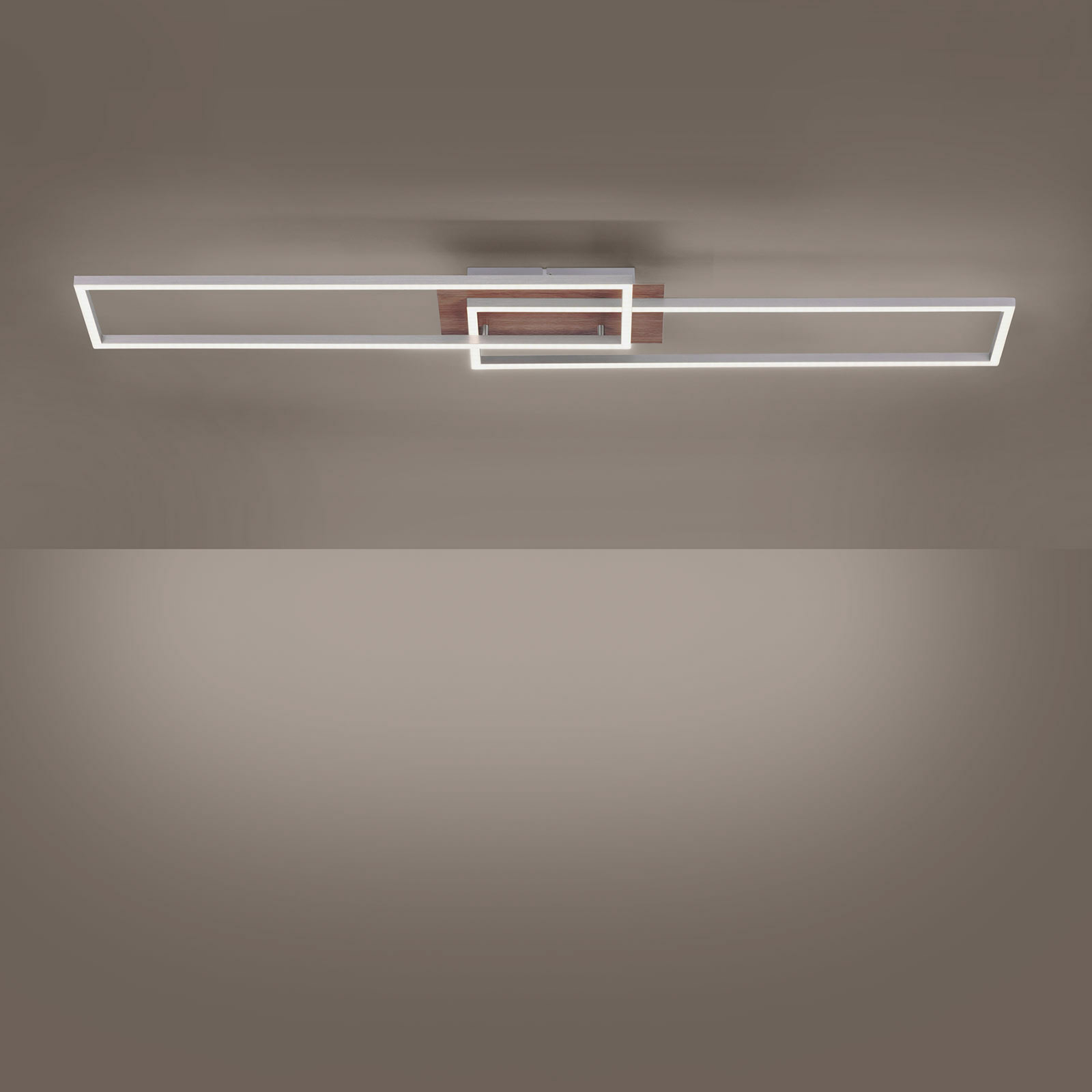 Plafonnier LED Iven, dim, acier/bois, 110x25 cm