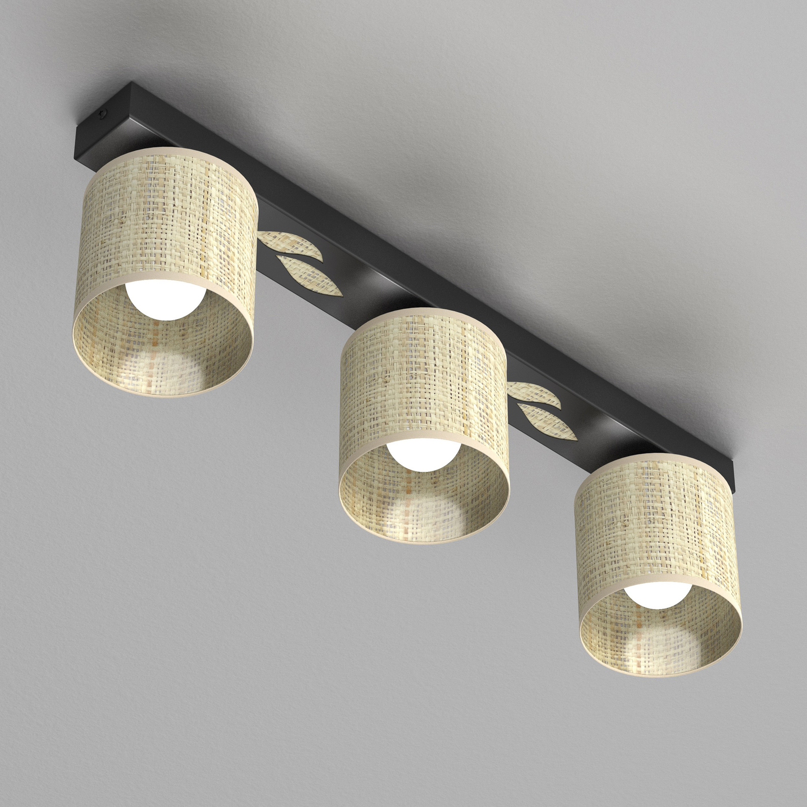 Adeline ceiling lamp rattan 3-bulb long