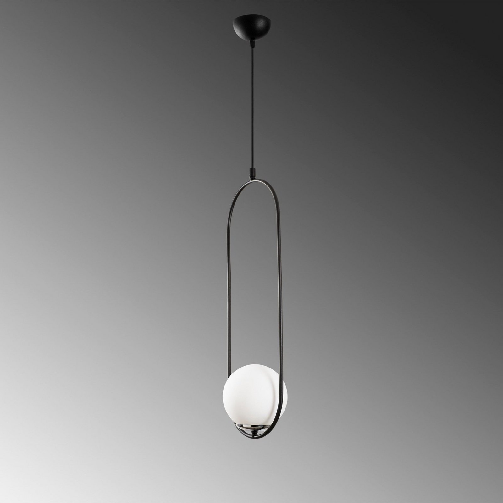 Mudoni pendant light, black/white, glass, metal, E27