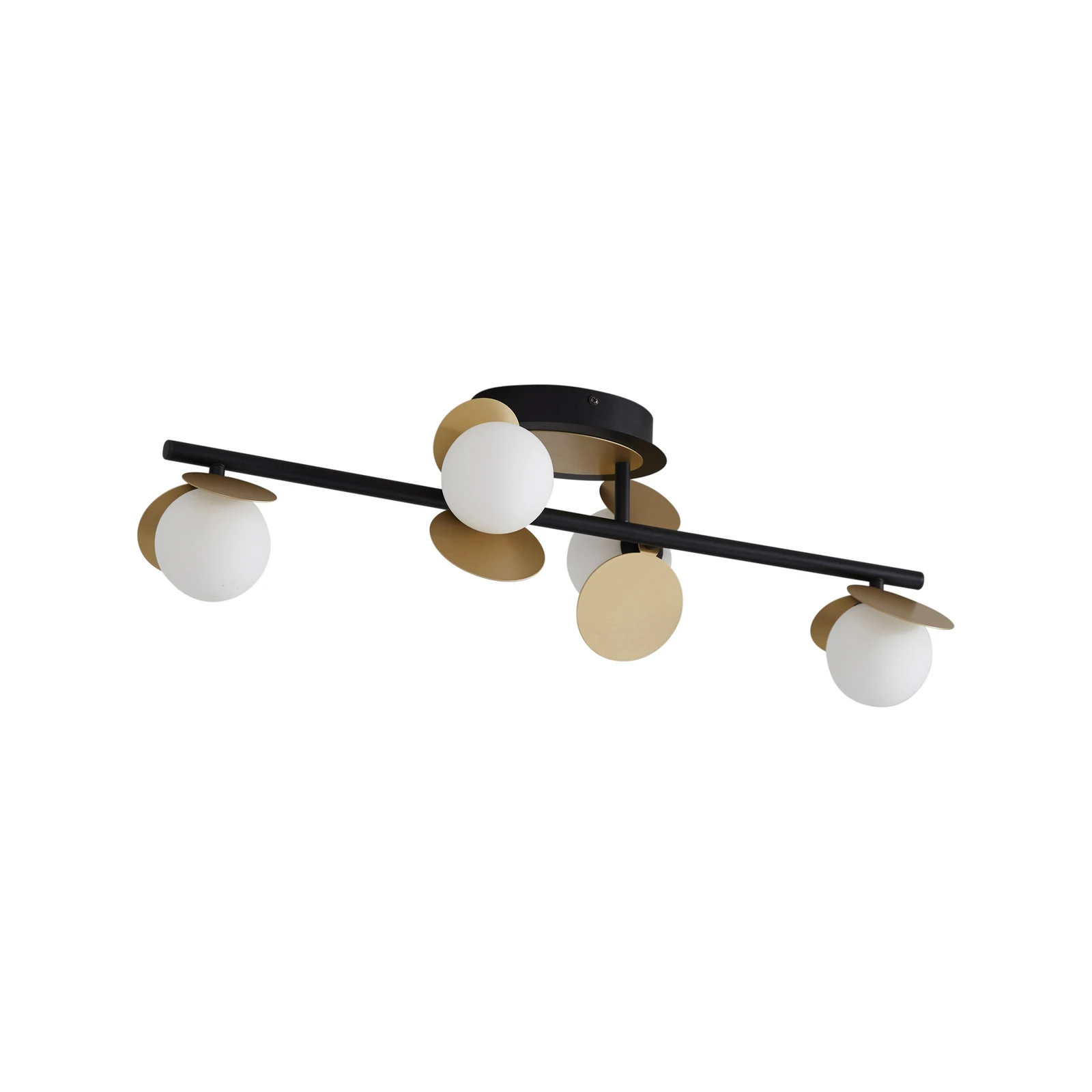 Lucande LED ceiling lamp Pallo, 4-bulb, black/gold, glass