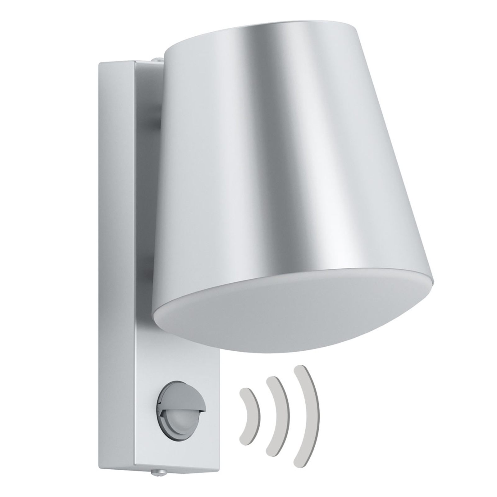 EGLO Caldiero outdoor wall light with a sensor, stainless steel, plastic, E27, 10 W, energy efficiency: A++, W: 14 cm, H: 24 cm