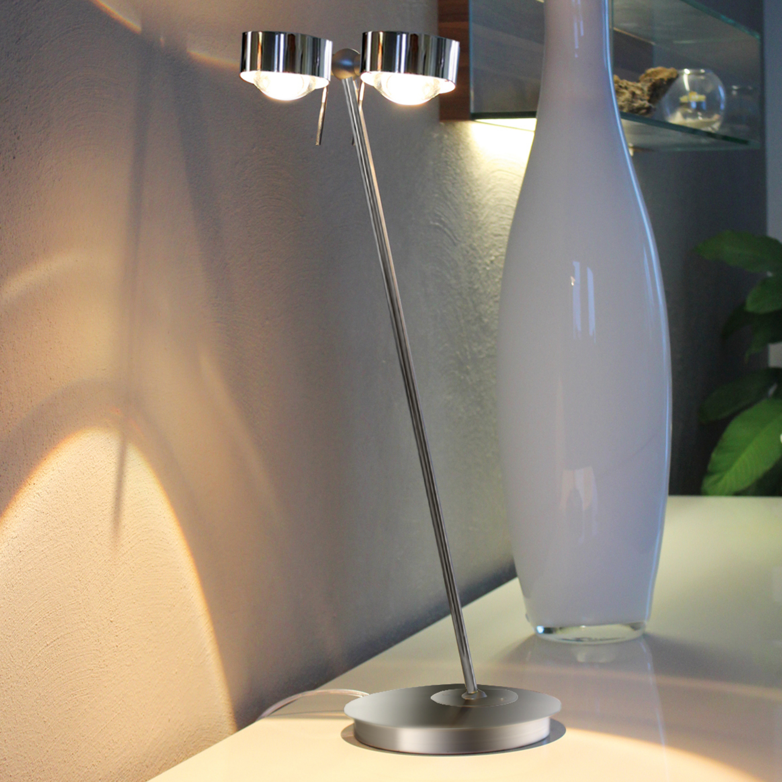 2-lamps tafellamp PUK TABLE, chroom