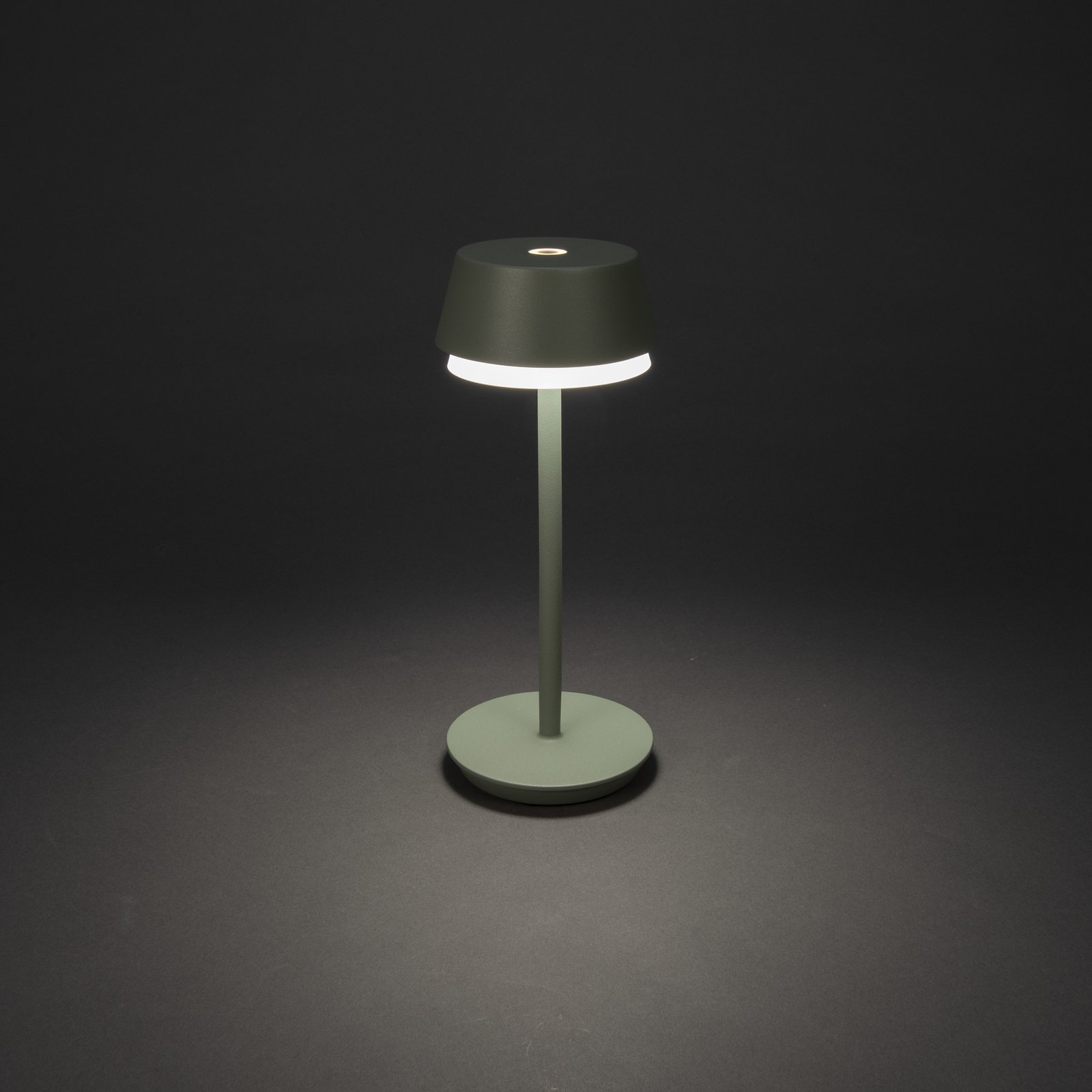 Lampe de table LED à accu Lyon, vert/gris, IP54, variateur d'intensité,