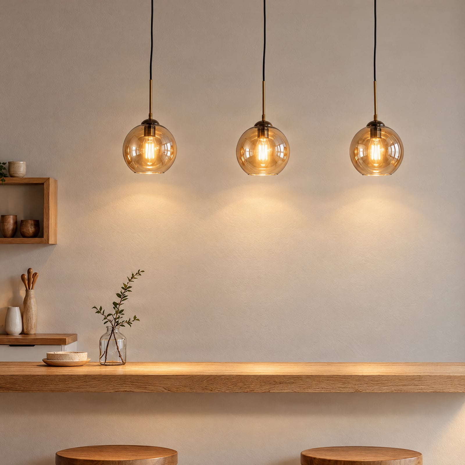 Lindby suspension Sofian, amber, verre, 100 cm, à 3 lampes.