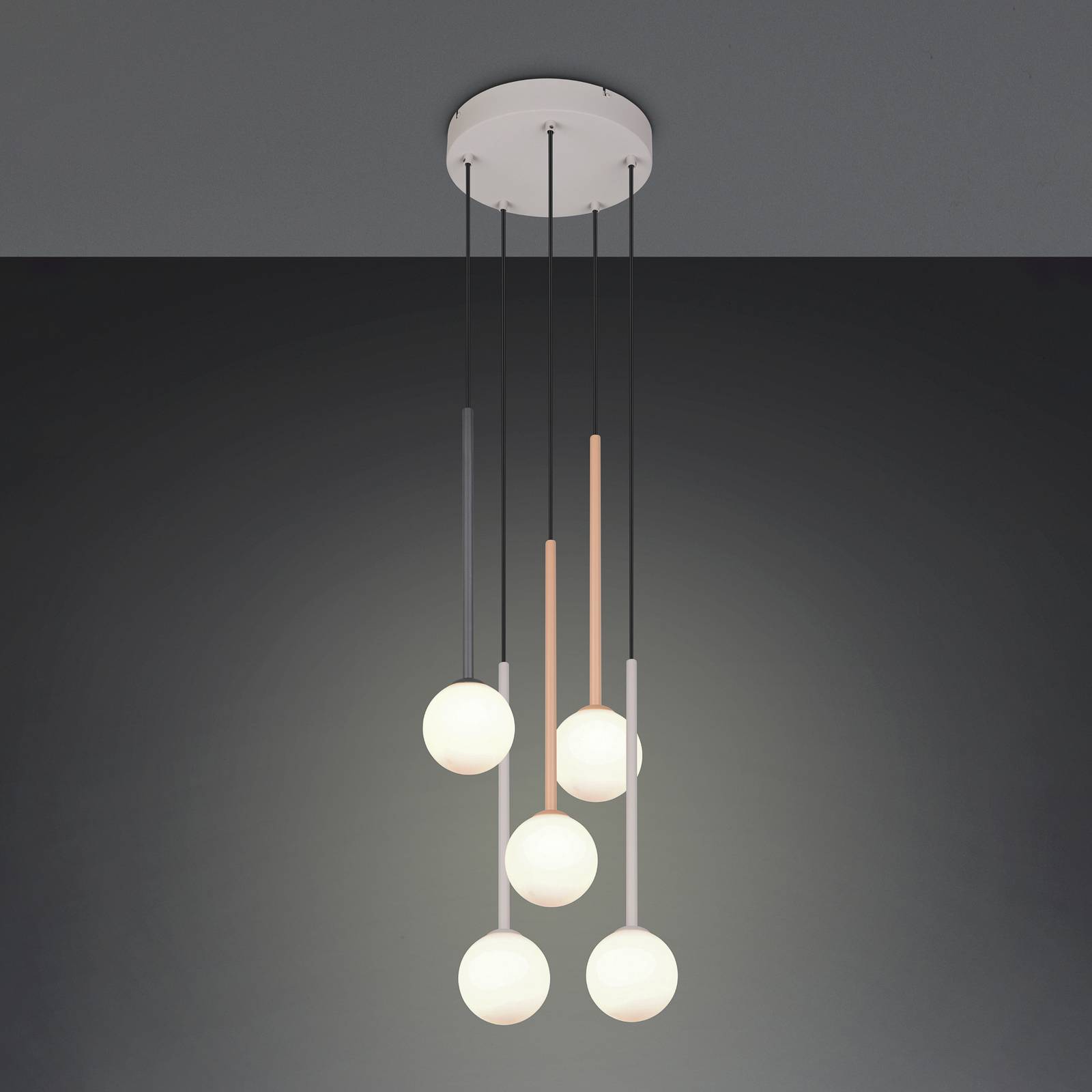 Trio Lighting Hanglamp Firano, veelkleurig, Ø 36 cm, metaal, 5-lamps