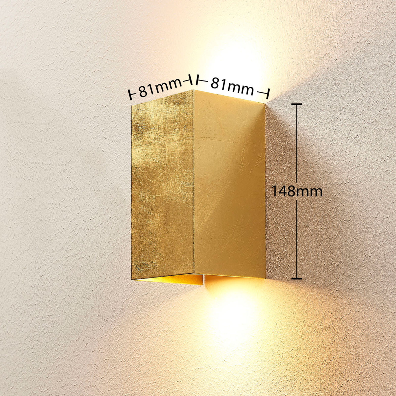 Aplique Tabita de metal dorado con 2 haces de luz