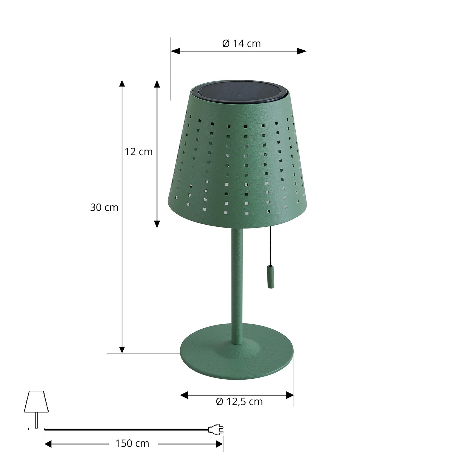 Lindby lampe de table LED solaire Hilario, vert, fer, batterie rechargeable