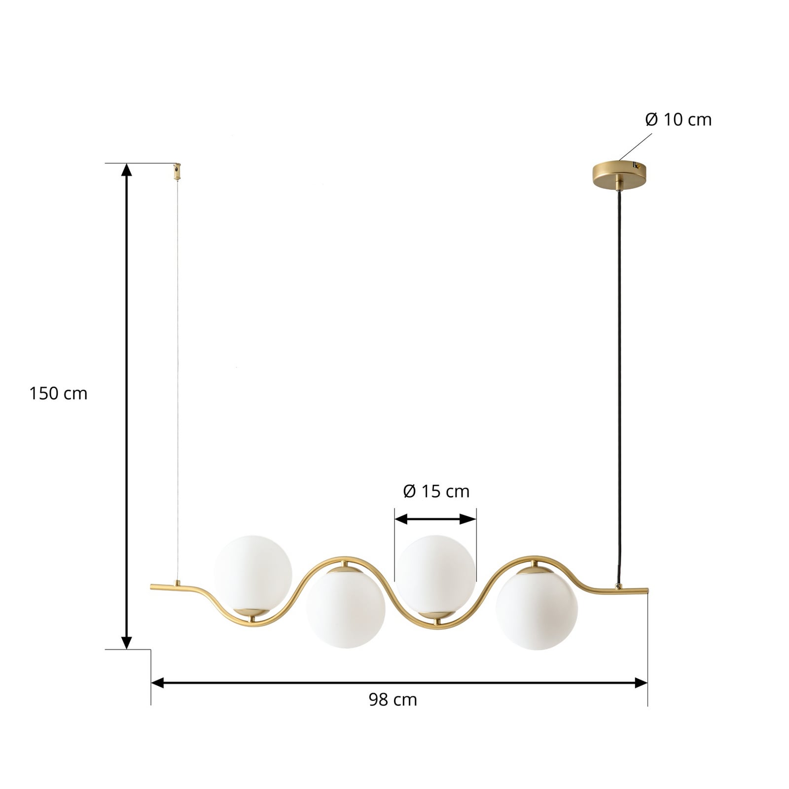Isandro hengelampe, 98 cm, gull/hvit, 4 lyskilder – Lucande